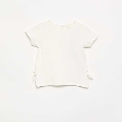 Striped Short-Sleeved T-Shirt with Bows WHITE