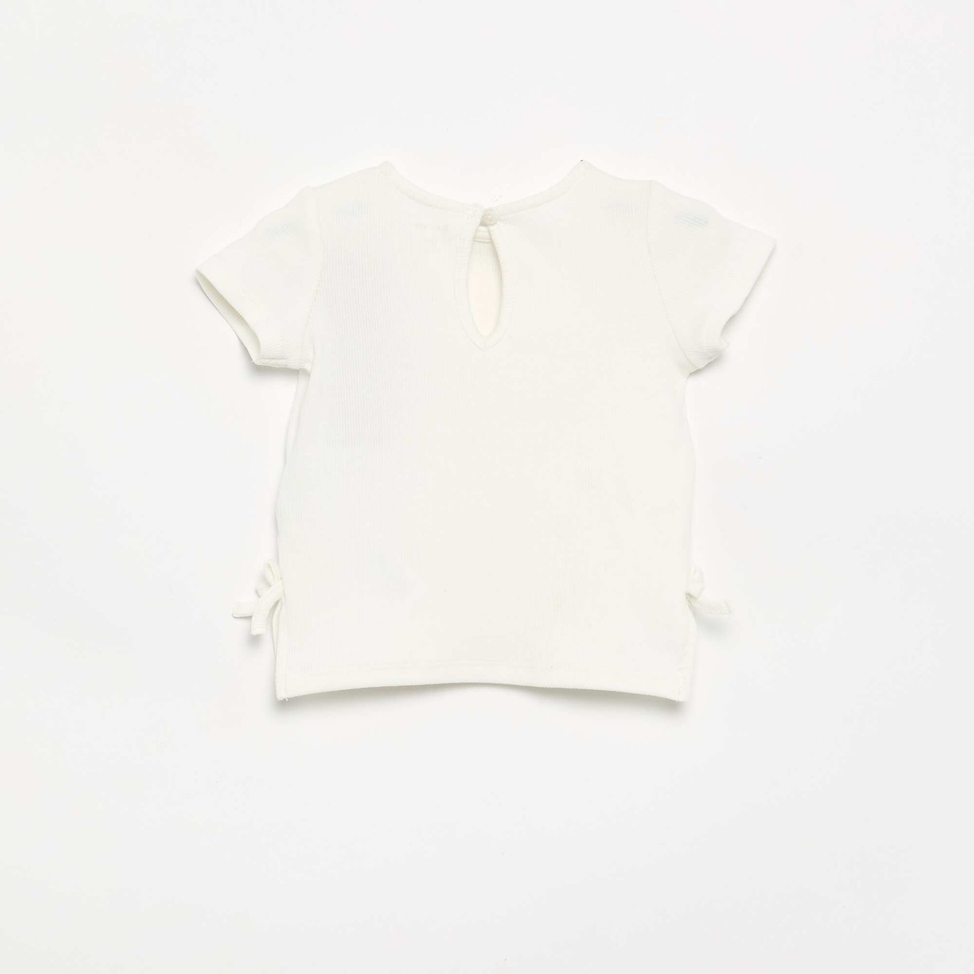 Striped Short-Sleeved T-Shirt with Bows WHITE