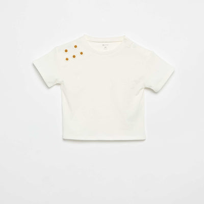 Short-sleeved T-shirt with shoulder flowers WHITE