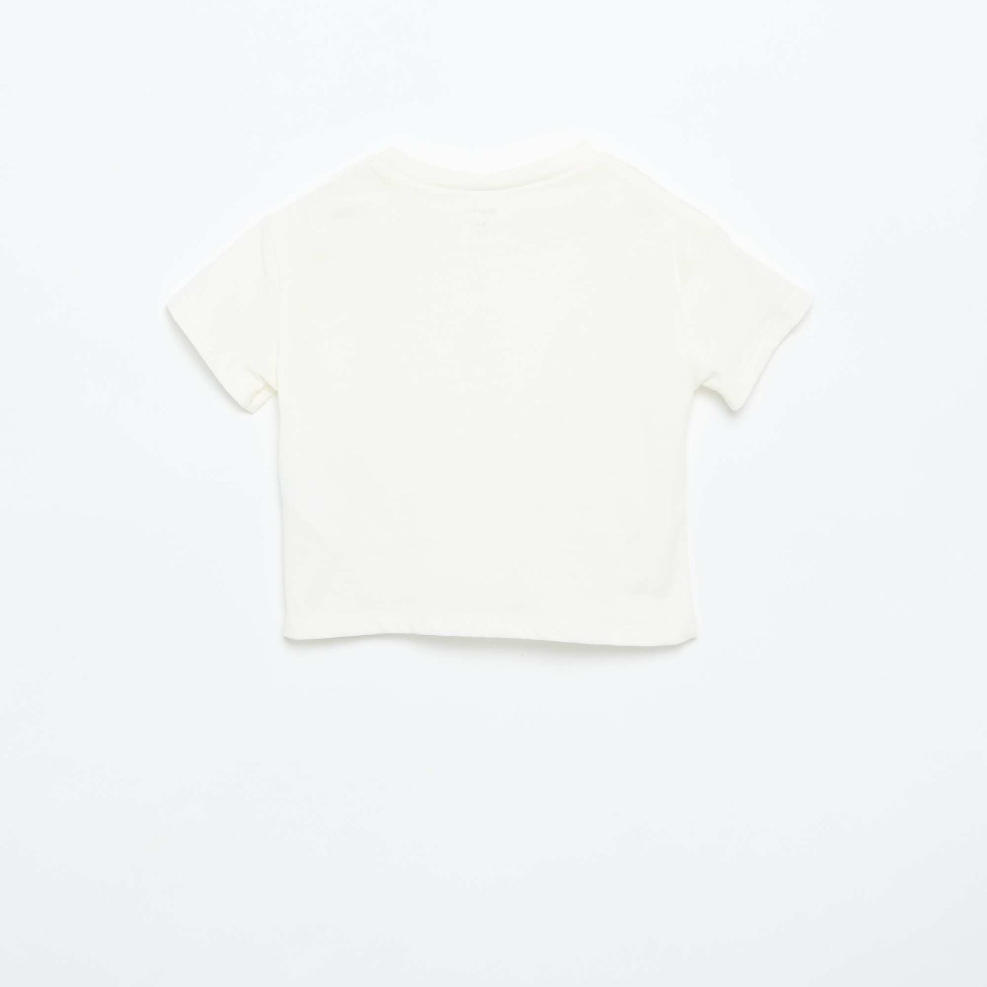 Short-sleeved T-shirt with shoulder flowers WHITE