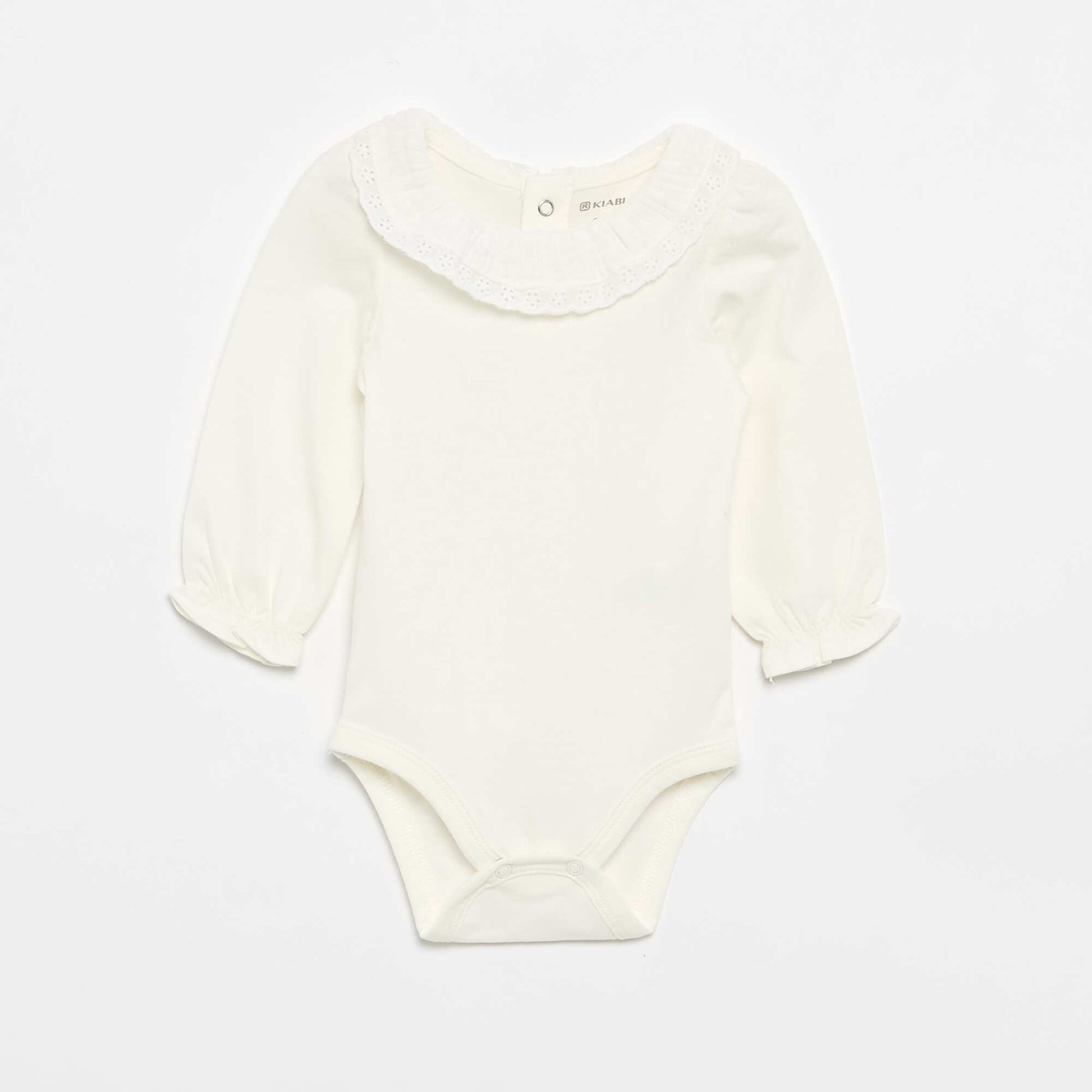 Bodysuit with Frilled Collar WHITE
