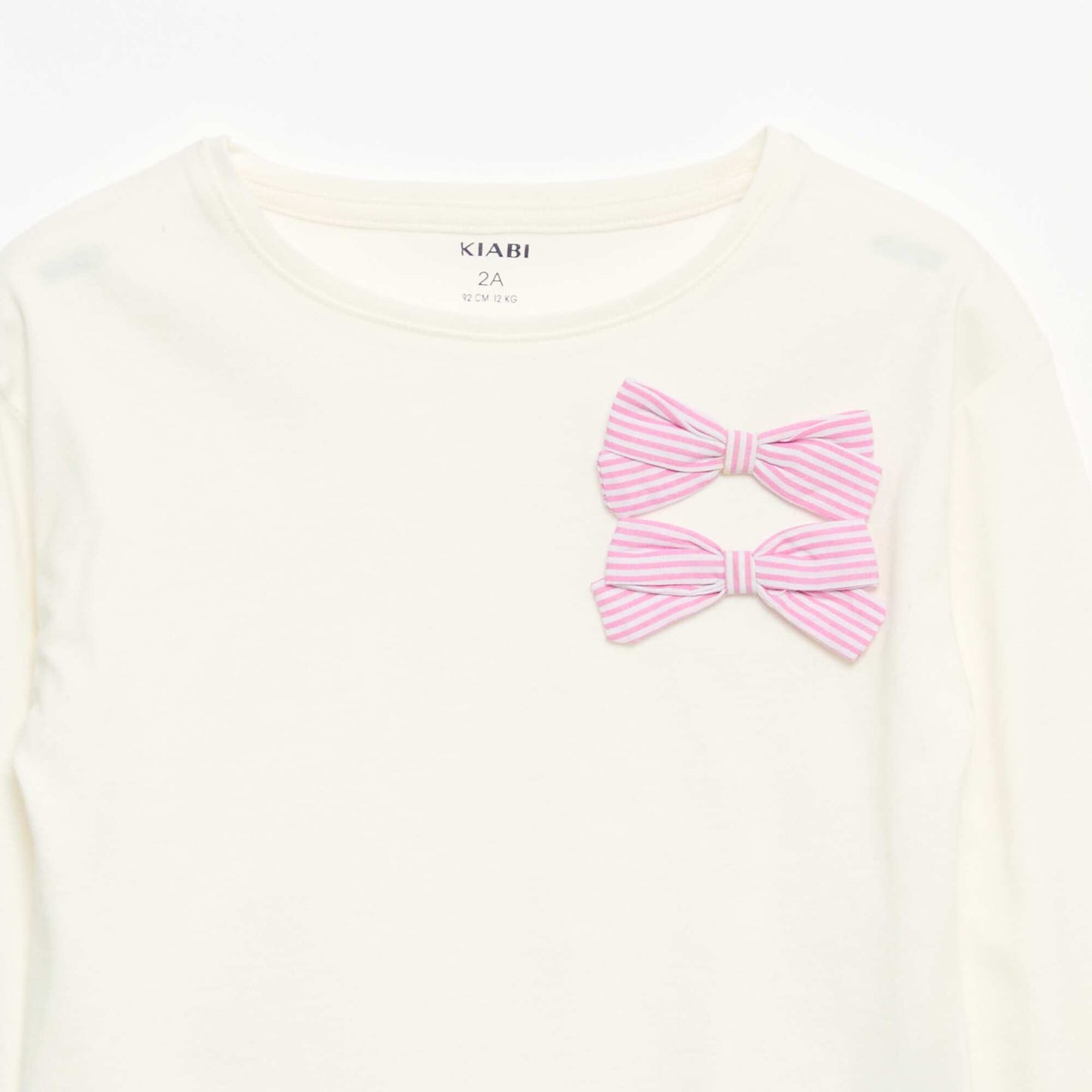 Long-sleeved Striped T-shirt with Decorative Bows WHITE