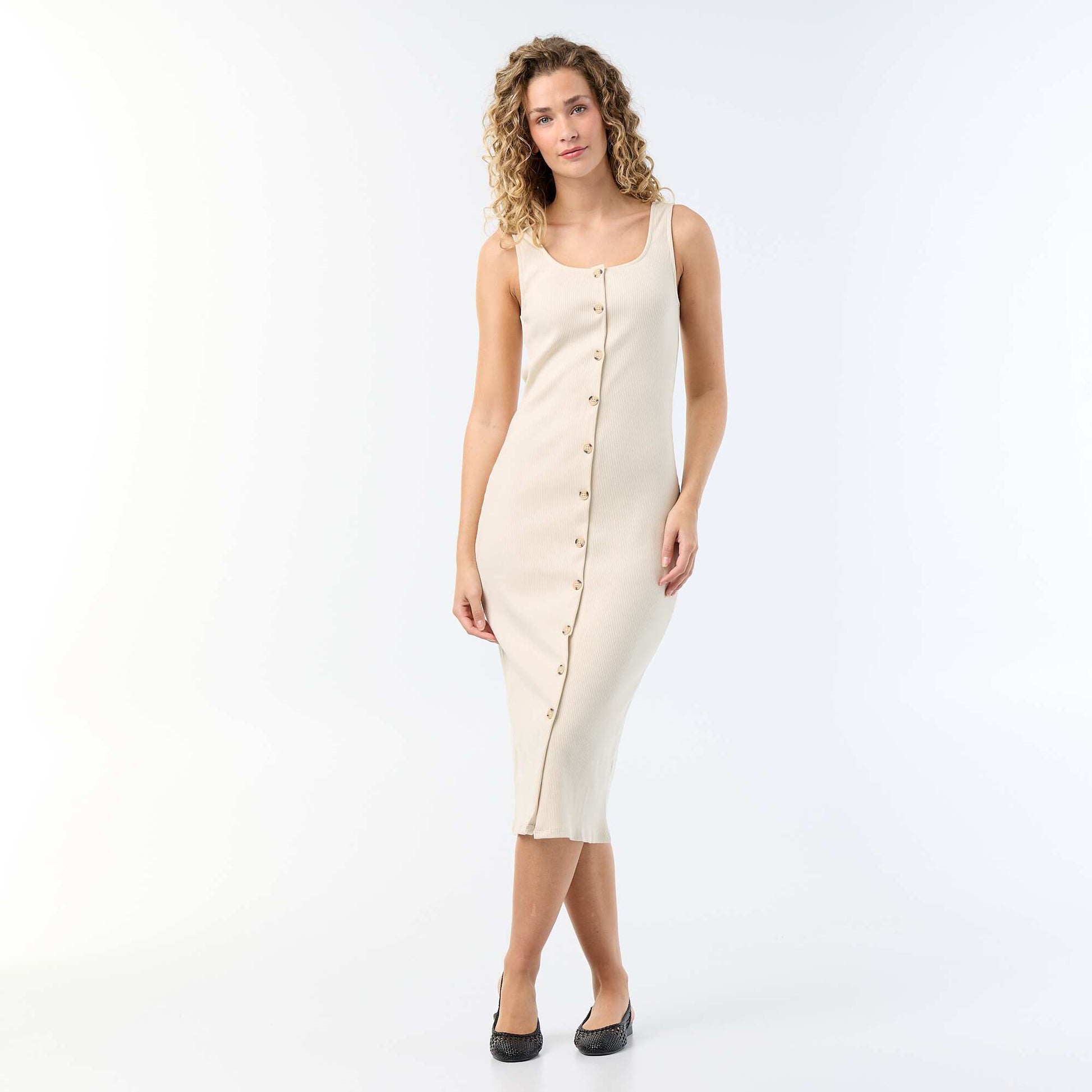 Long Ribbed Dress BEIGE