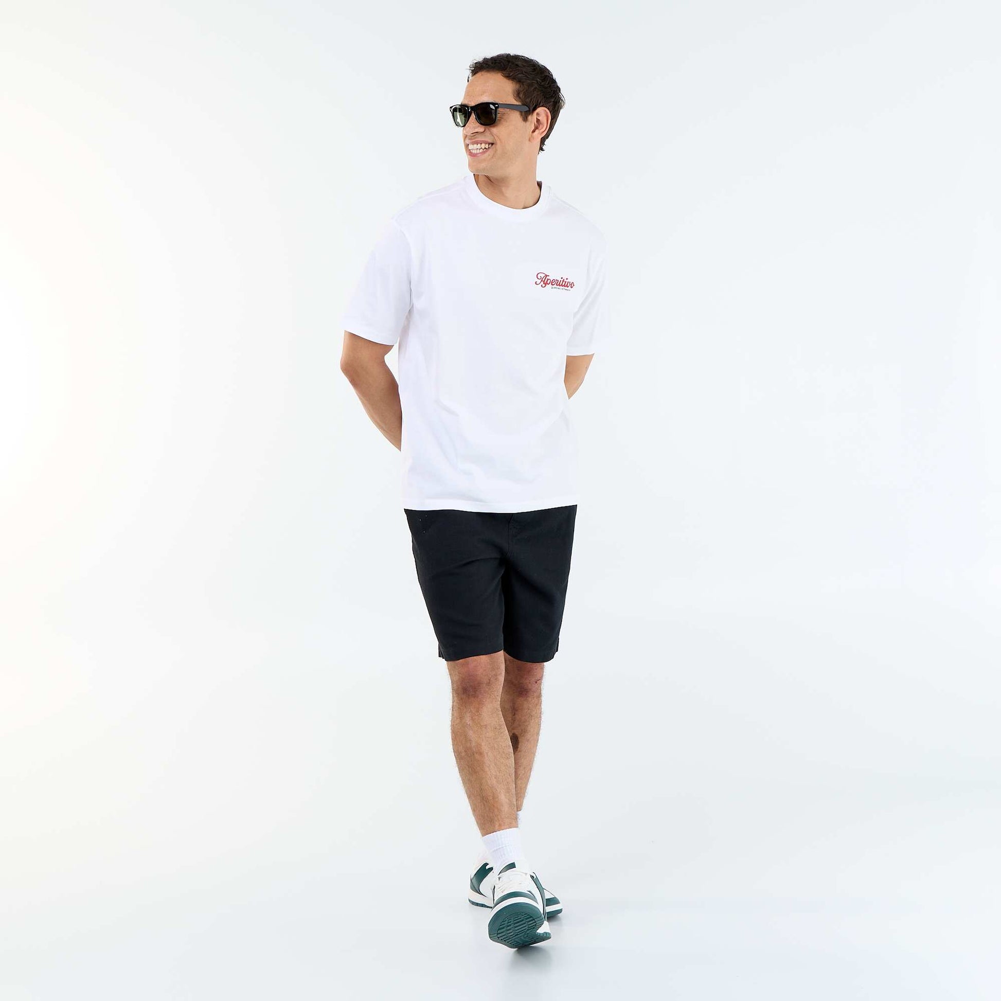 Short-sleeved T-shirt with front & back prints and embroidery WHITE
