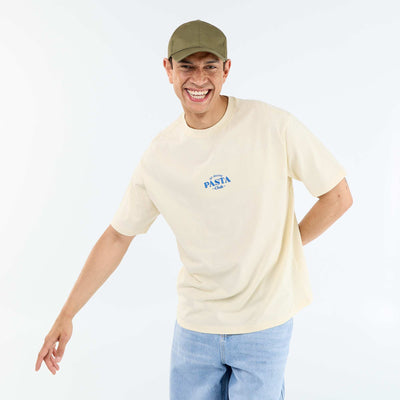 Short-sleeved T-shirt with front & back prints and embroidery YELLOW