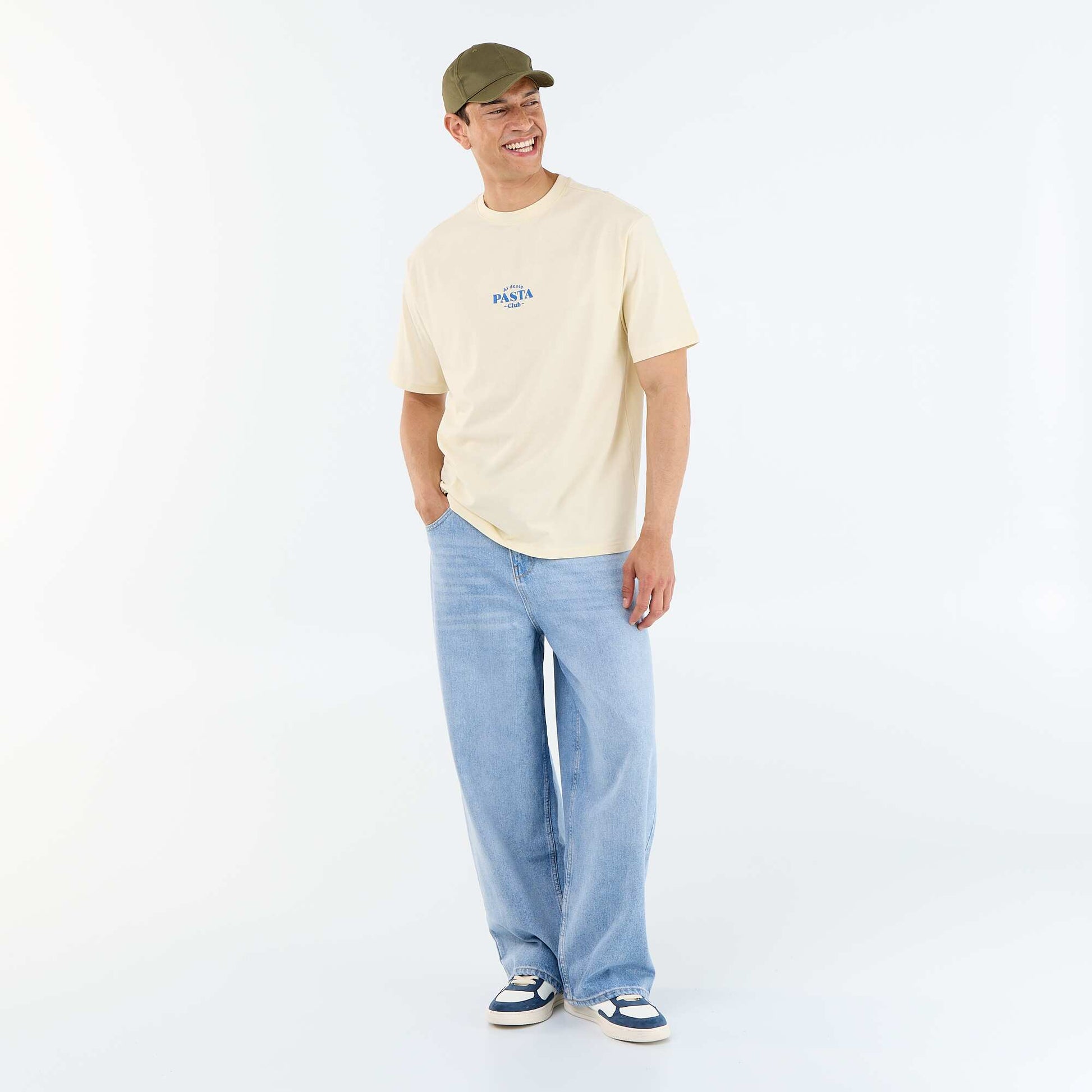 Short-sleeved T-shirt with front & back prints and embroidery YELLOW