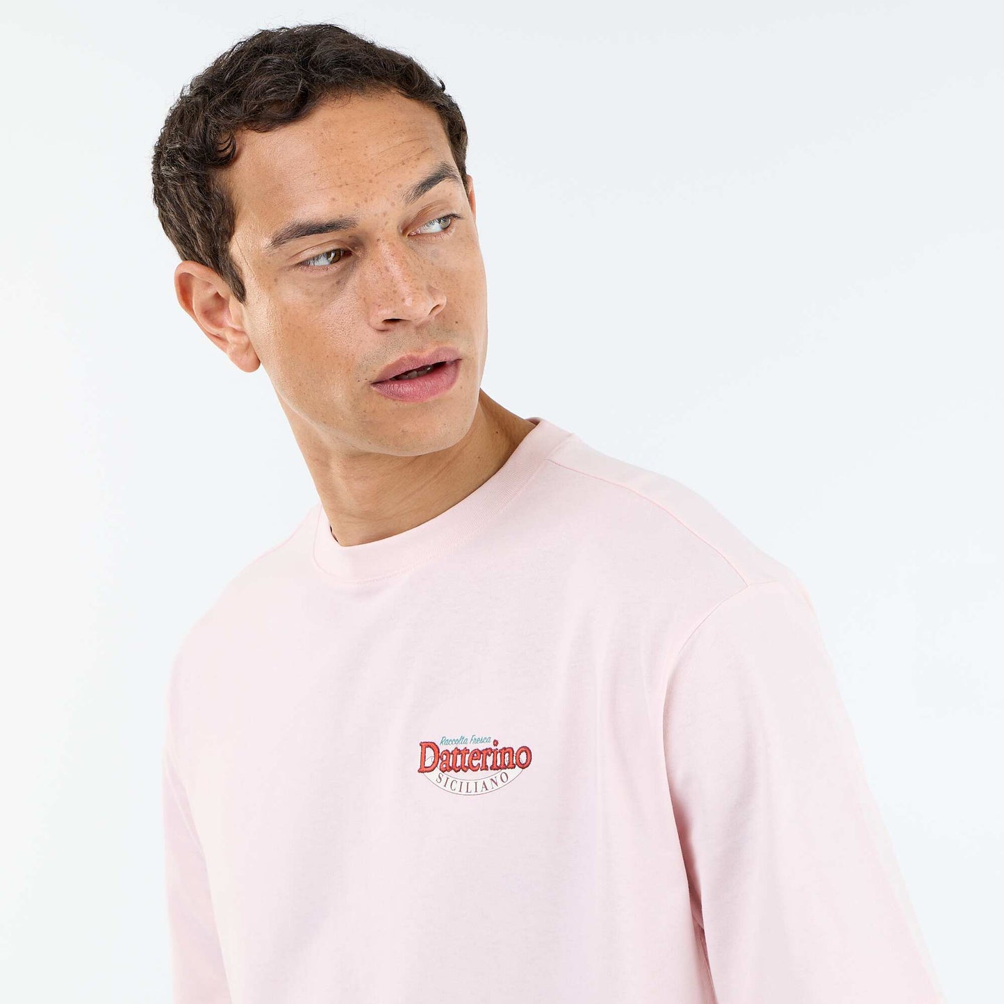 Short-sleeved T-shirt with front & back prints and embroidery PINK