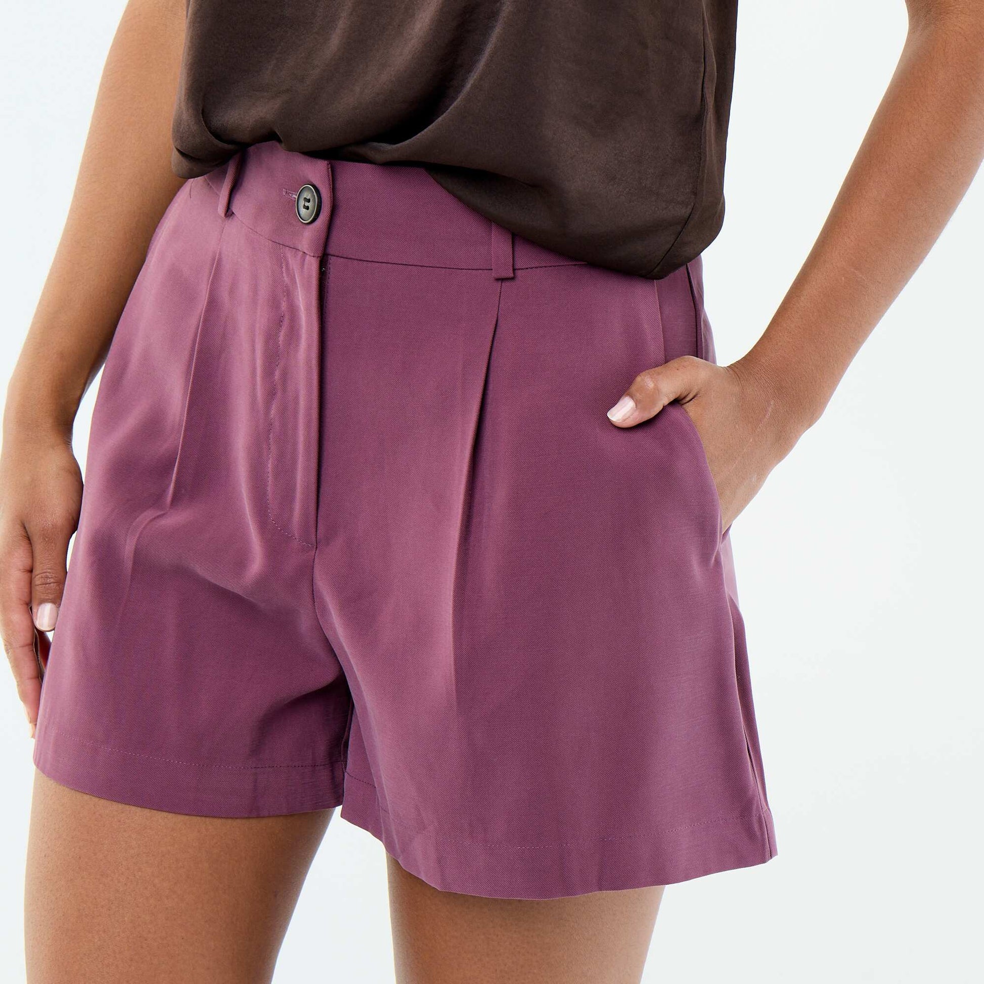 Plain Twill Shorts with 2 Pockets PURPLE