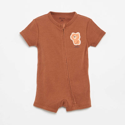 Short Ribbed Knit Sleepsuit BROWN