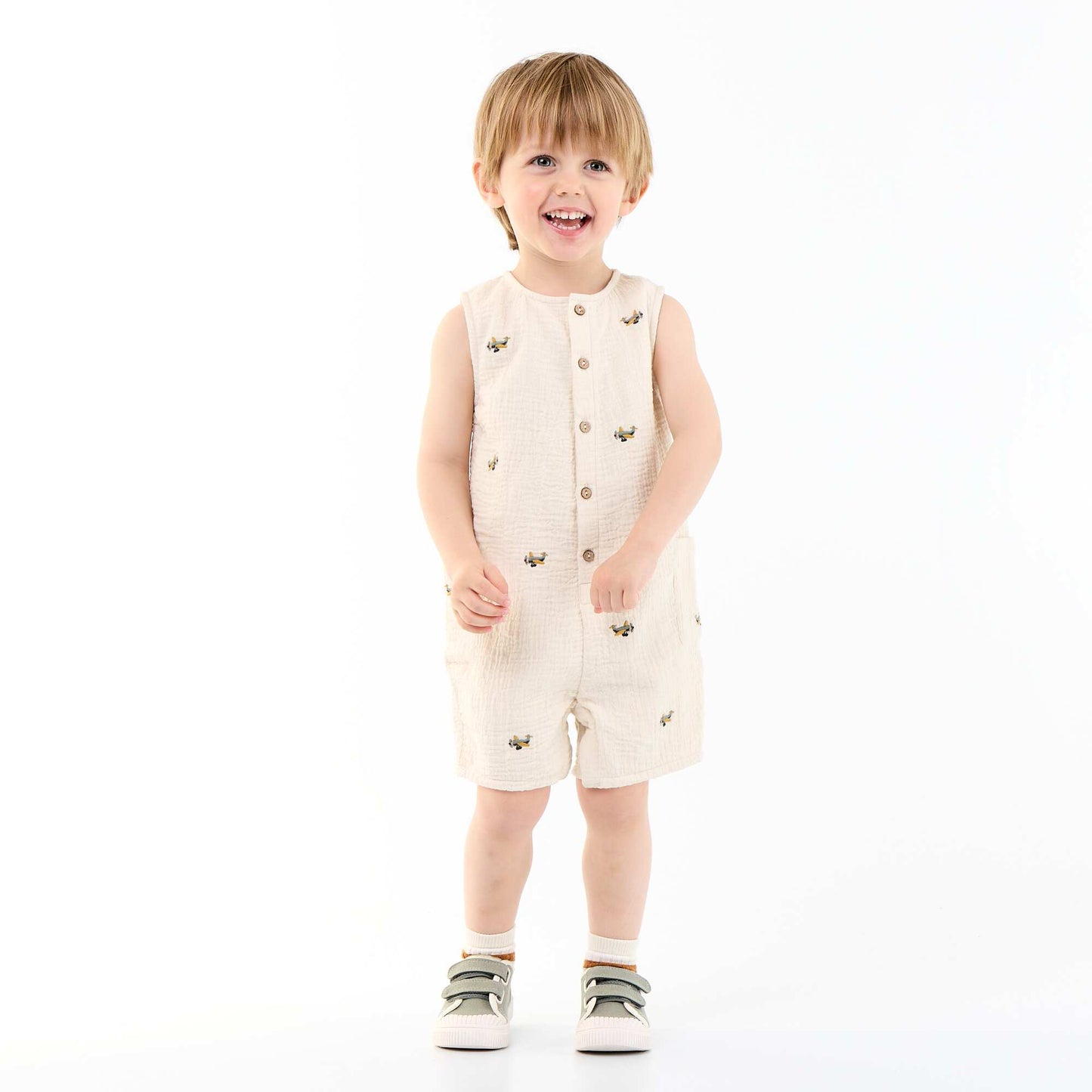 Sleeveless Cotton Gauze Romper BEIGE