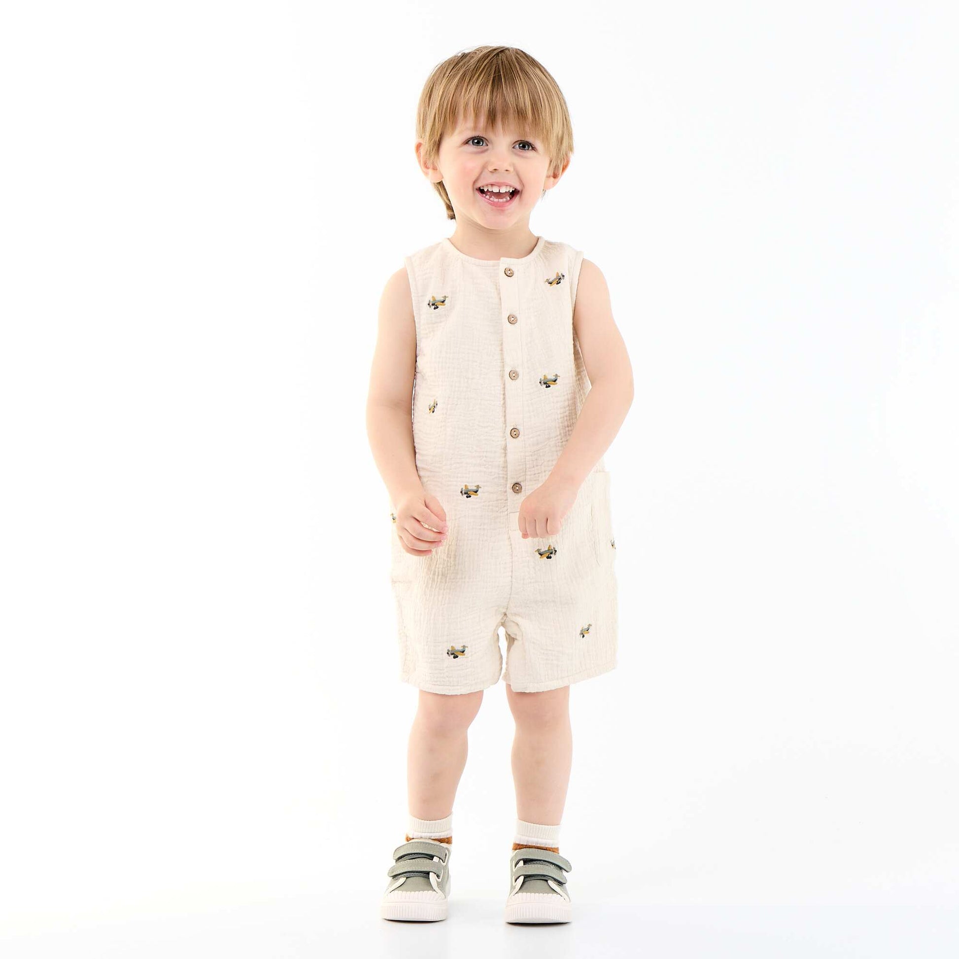 Sleeveless Cotton Gauze Romper BEIGE