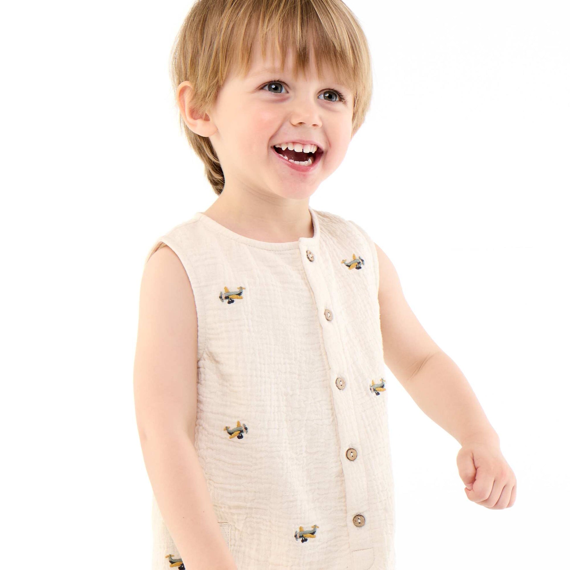 Sleeveless Cotton Gauze Romper BEIGE