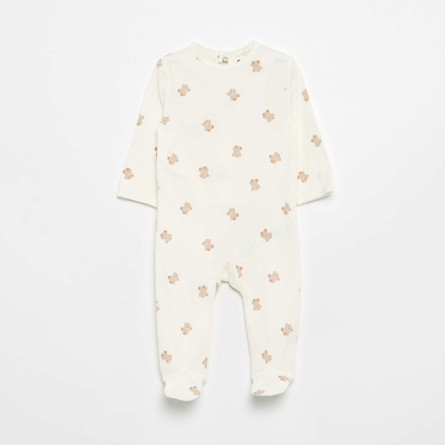 Cotton Jersey Teddy Bear Sleepsuit WHITE
