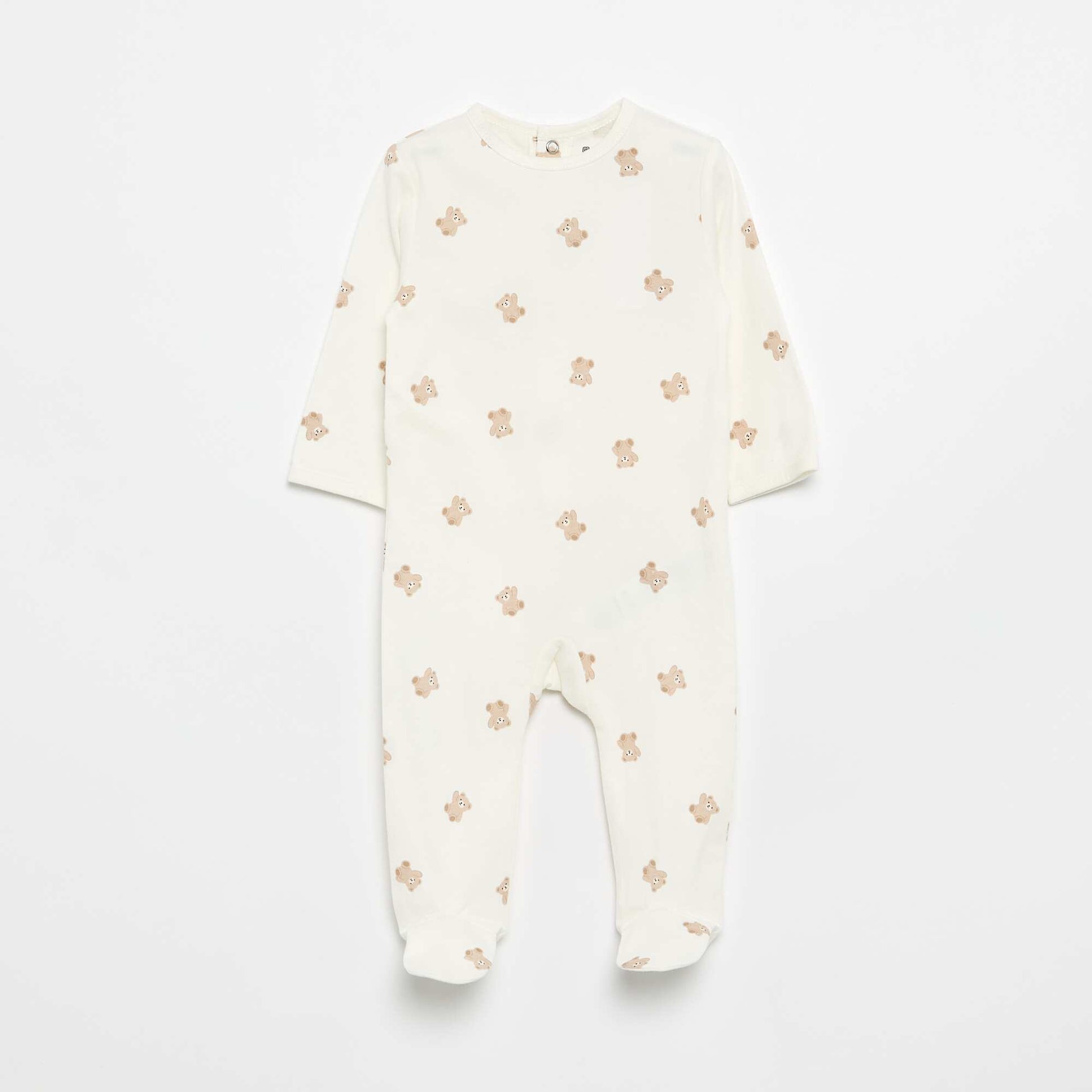 Cotton Jersey Teddy Bear Sleepsuit WHITE