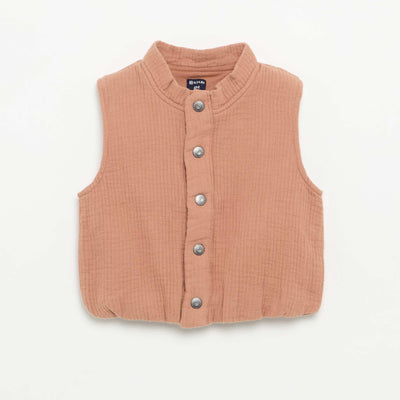 Sleeveless double cotton gauze vest BROWN