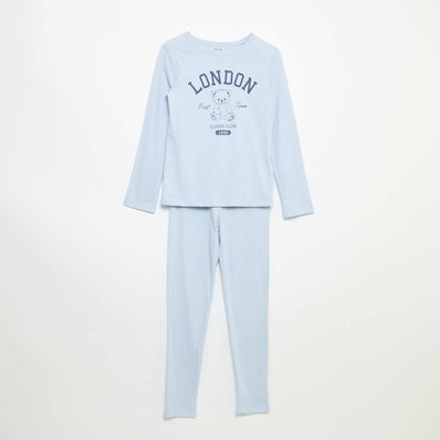 Long cotton jersey pajamas - 2 pieces BLUE