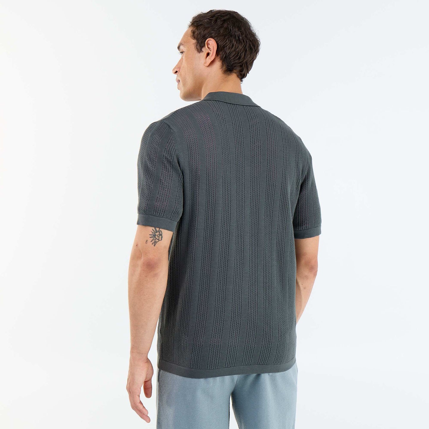 Short-sleeved openwork fabric shirt KHAKI
