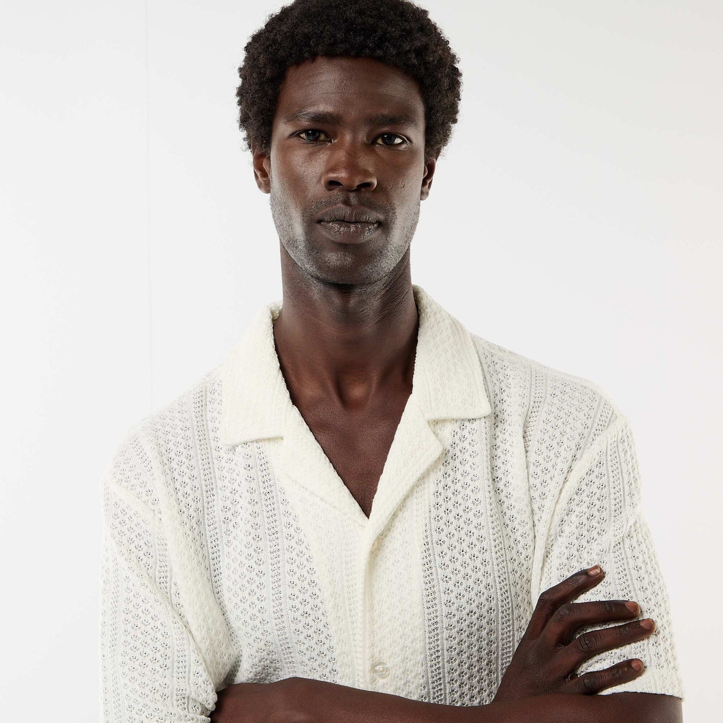 Short-sleeved open-knit shirt WHITE