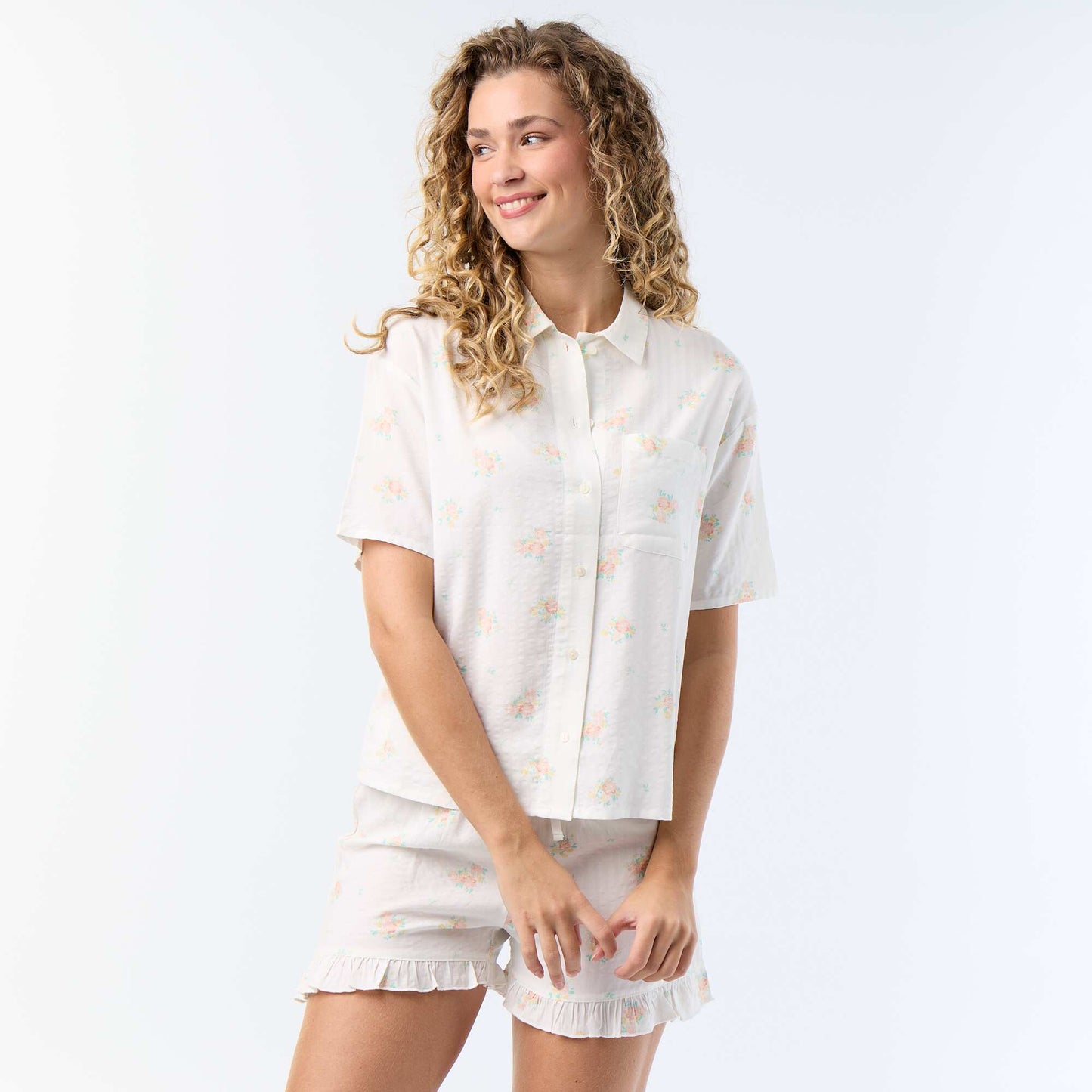 Printed Cotton Voile Short Pajama Set - 2-Piece WHITE