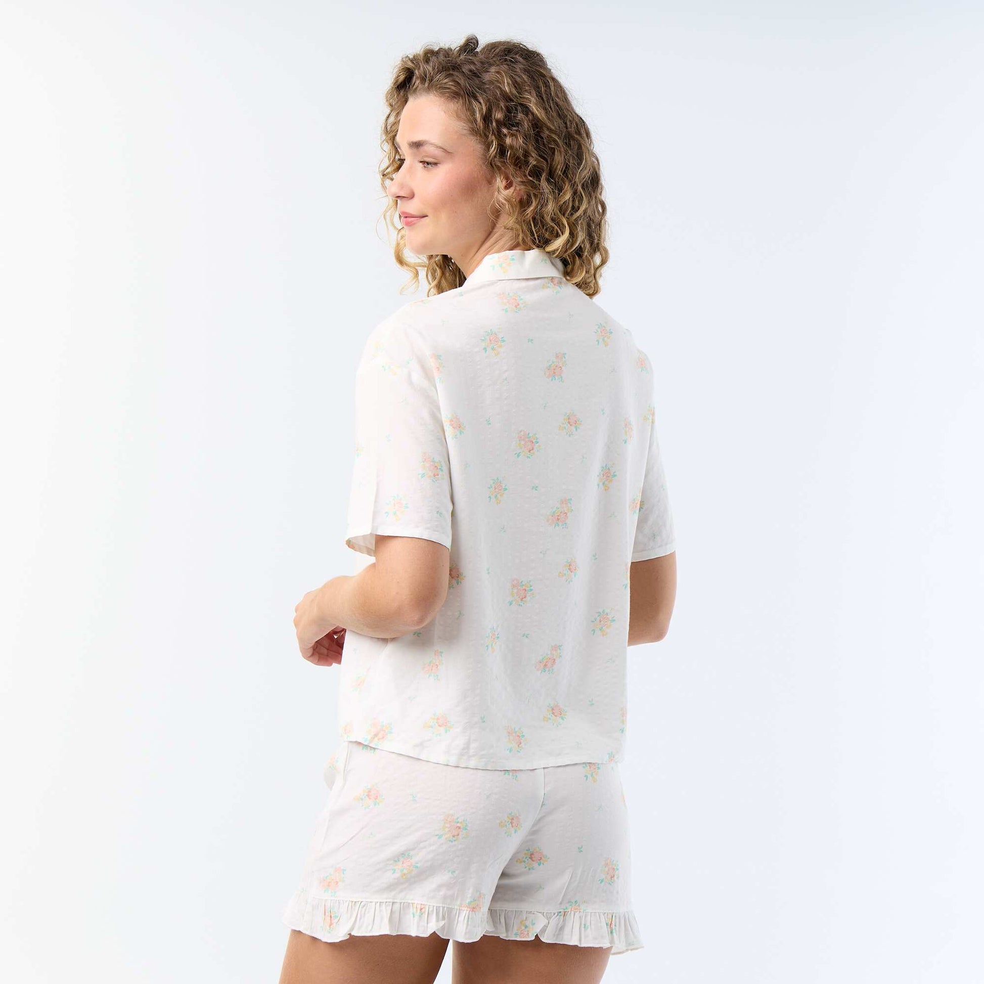 Printed Cotton Voile Short Pajama Set - 2-Piece WHITE