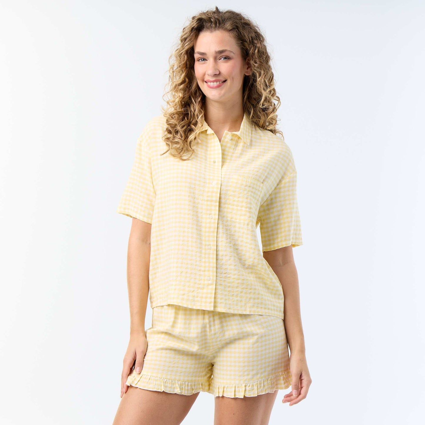 Printed Cotton Voile Short Pajama Set - 2-Piece YELLOW