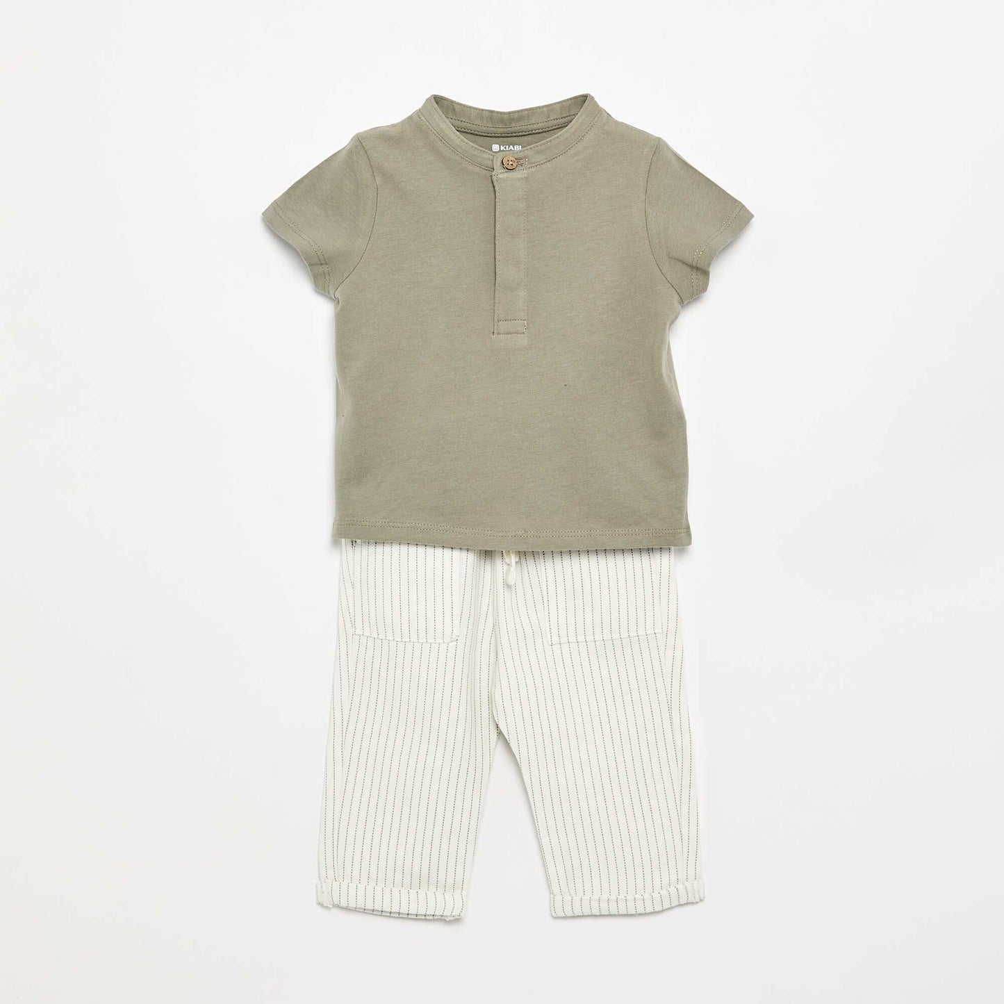 Mao Collar T-Shirt and Trousers Set - 2 Pieces WHITE