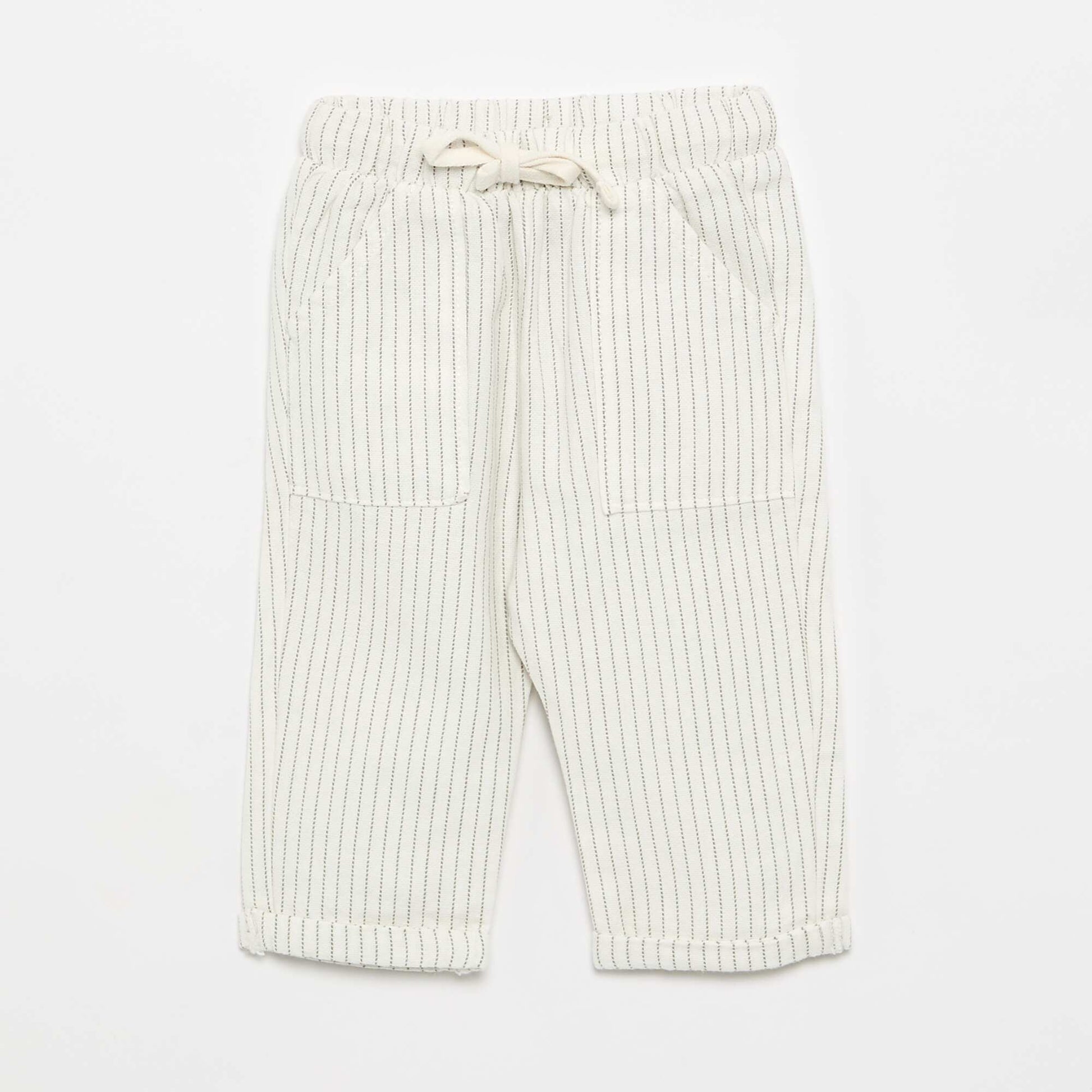 Mao Collar T-Shirt and Trousers Set - 2 Pieces WHITE