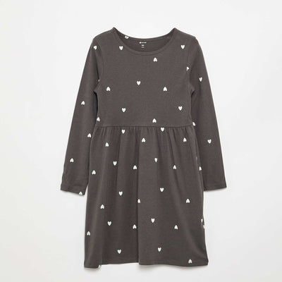 Long-sleeved cotton jersey dress BLACK