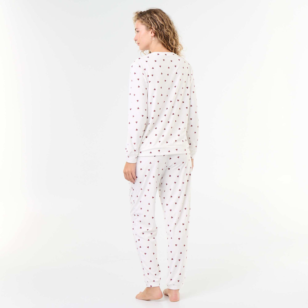 2-piece long fleece pajama set WHITE