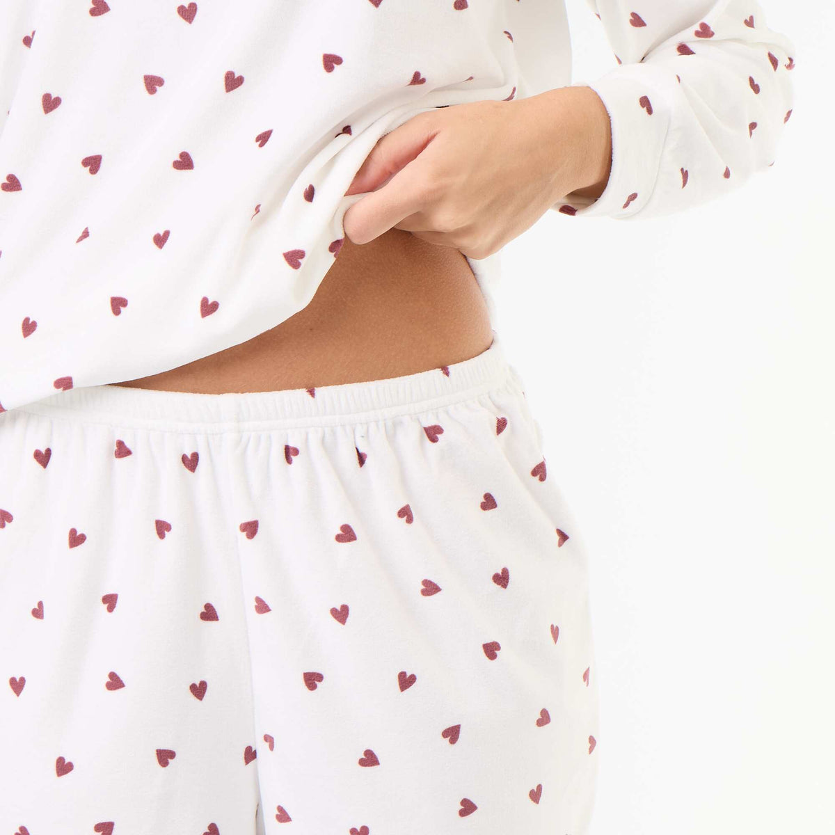 2-piece long fleece pajama set WHITE