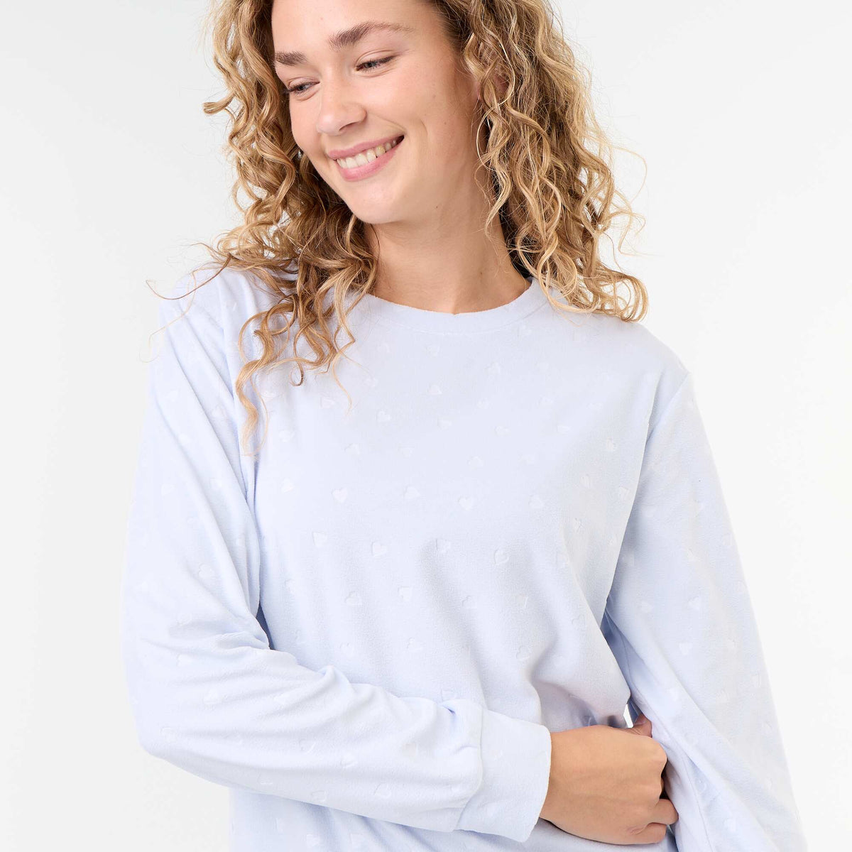 2-piece long fleece pajama set BLUE