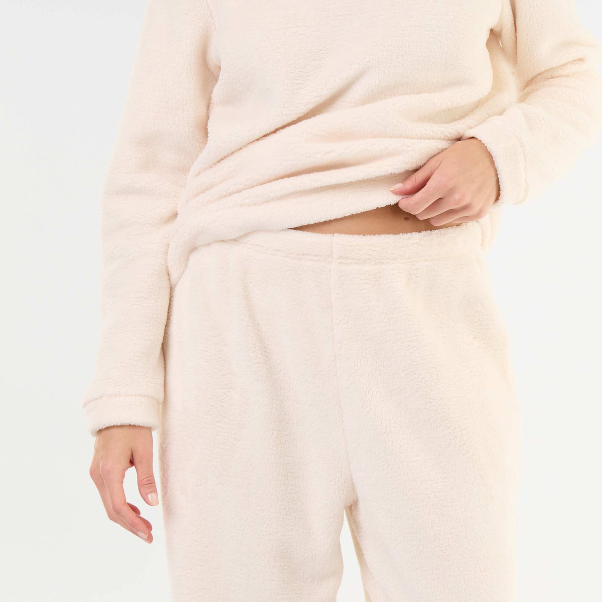 Fleece T-shirt and Trousers Pajama Set - 2-piece WHITE