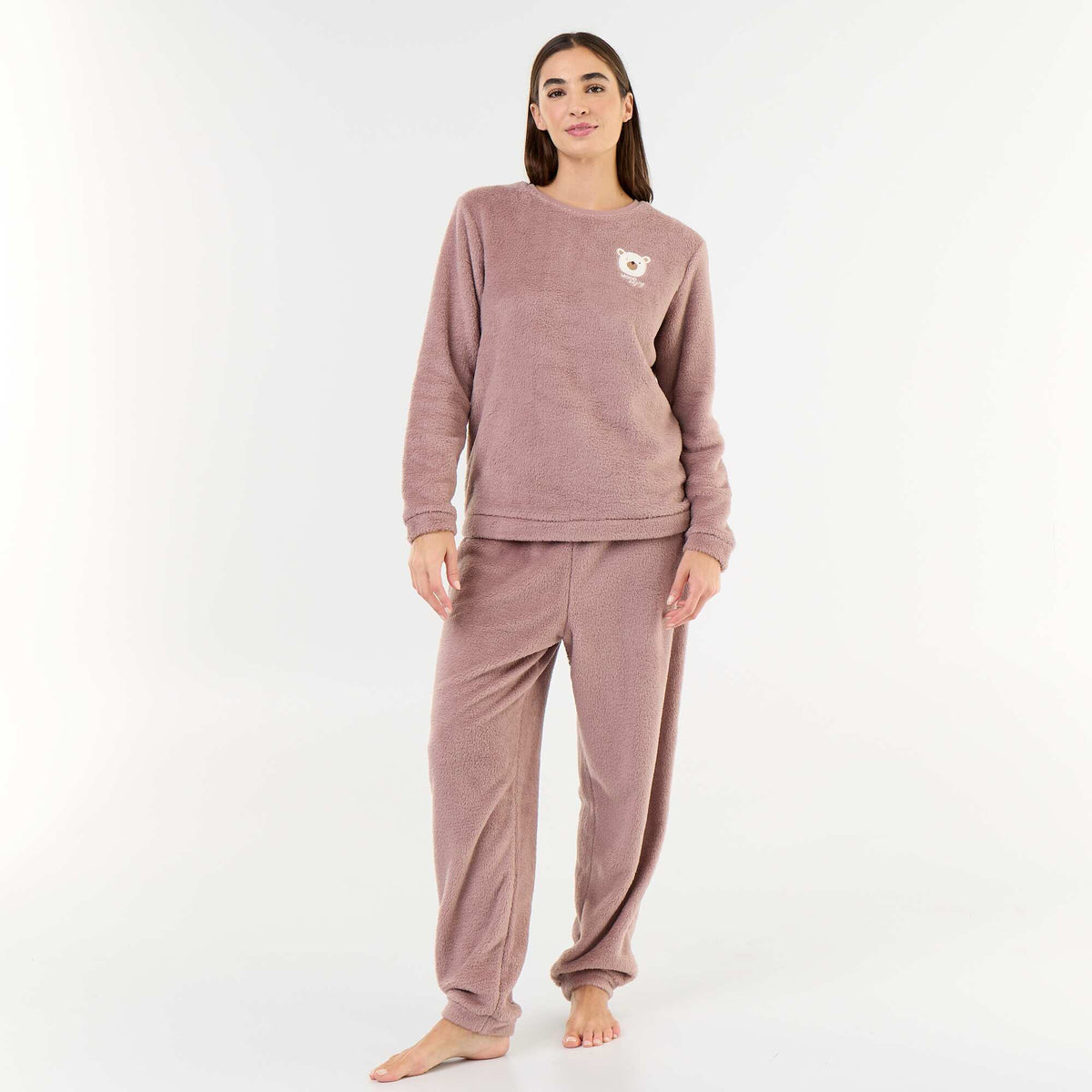 Fleece T-shirt and Trousers Pajama Set - 2-piece PINK