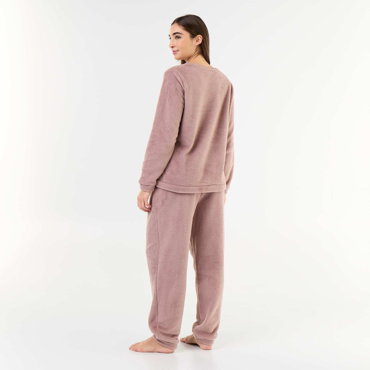 Fleece T-shirt and Trousers Pajama Set - 2-piece PINK