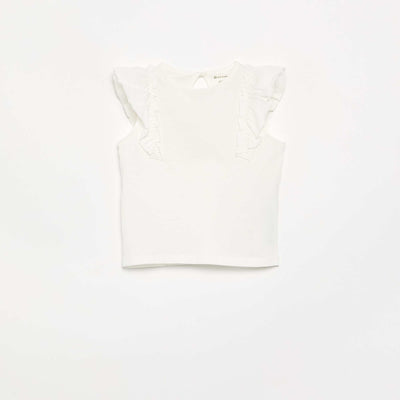 Ruffle-sleeved T-shirt WHITE