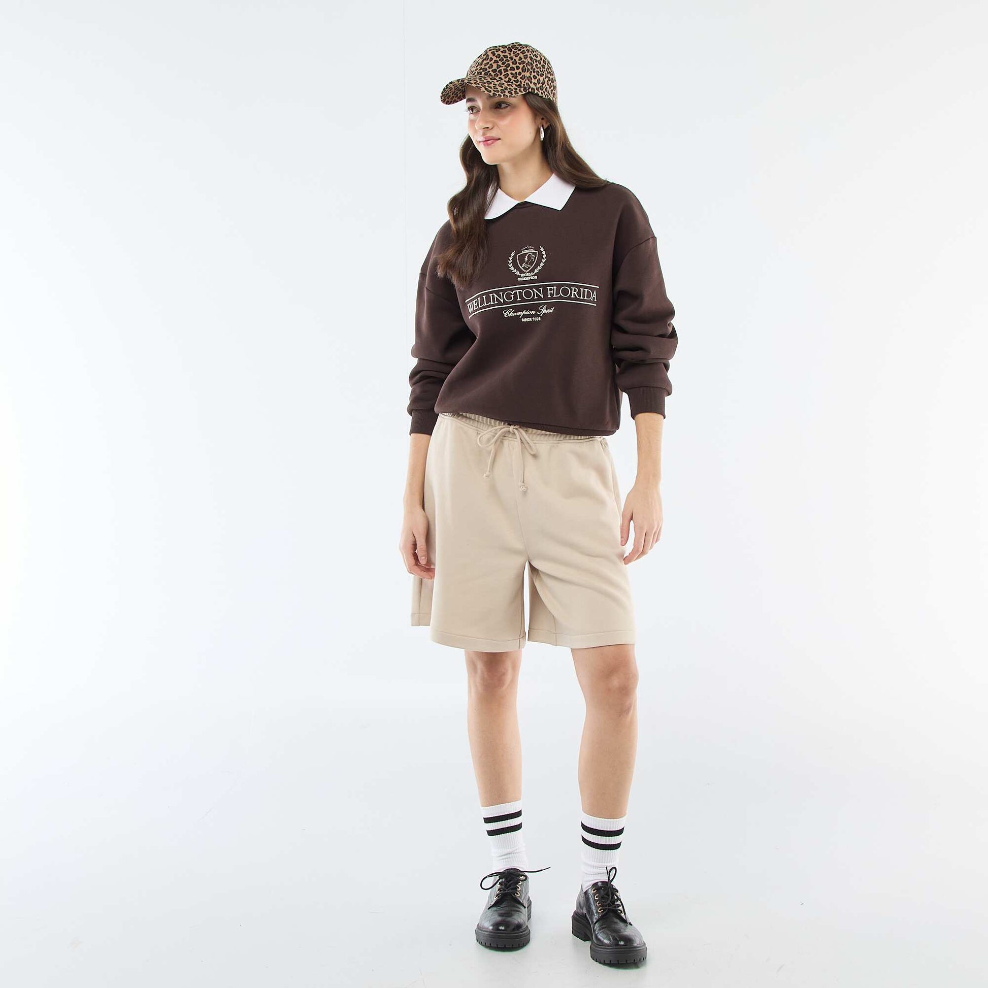 French terry polo collar sweatshirt BROWN
