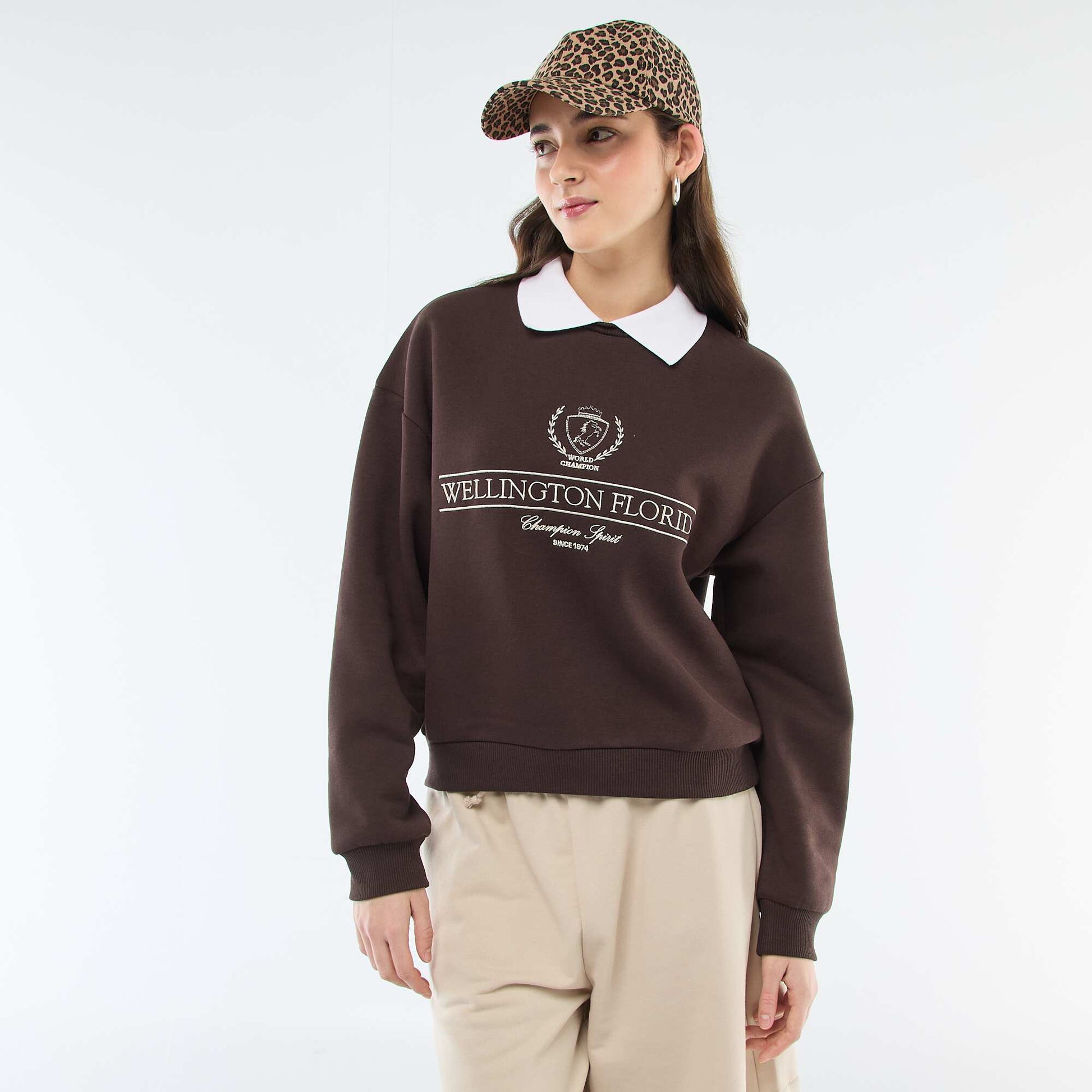 French terry polo collar sweatshirt BROWN