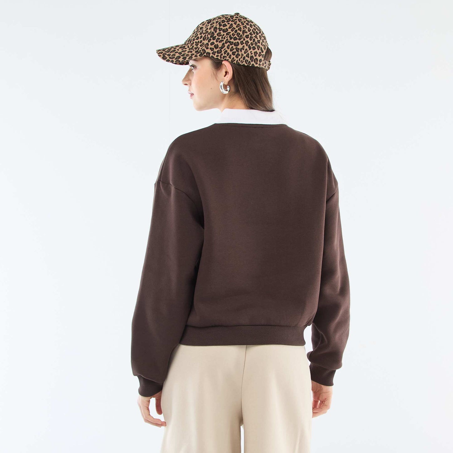French terry polo collar sweatshirt BROWN