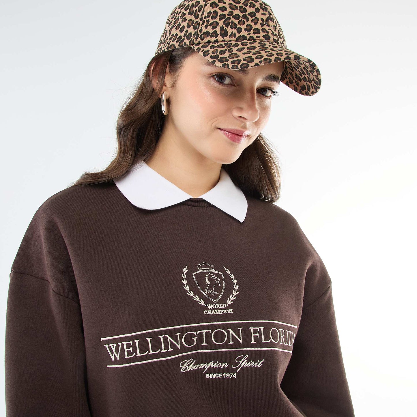 French terry polo collar sweatshirt BROWN