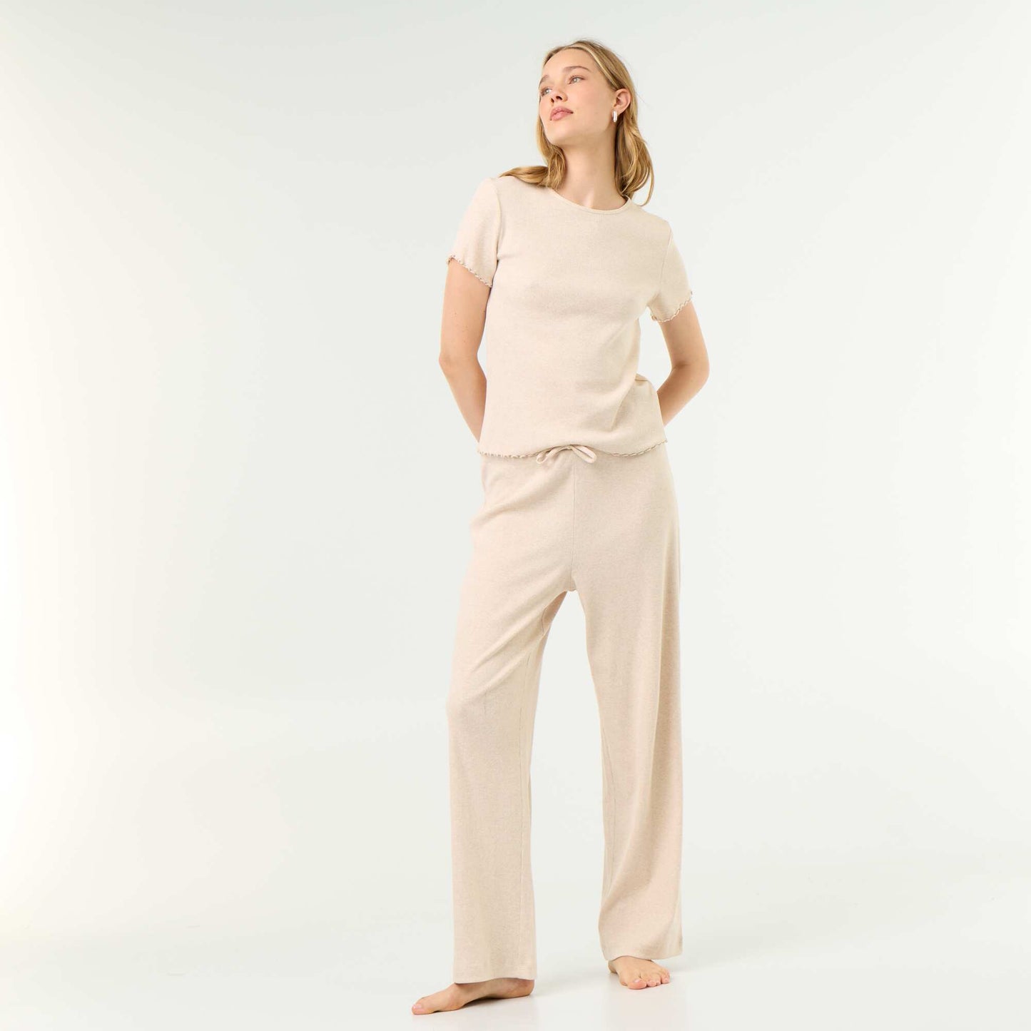 Ribbed Knit Pajama Pants BEIGE