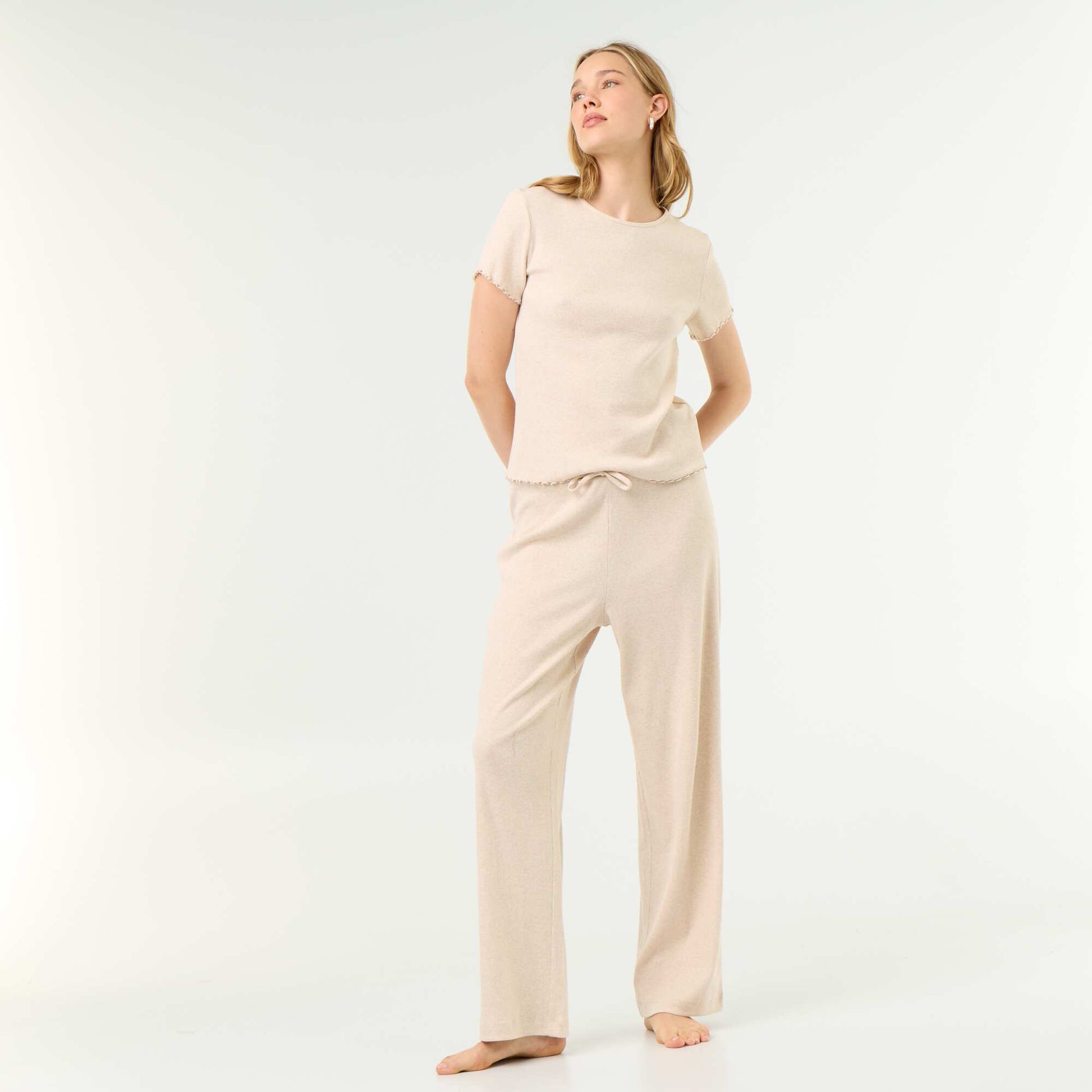Ribbed Knit Pajama Pants BEIGE