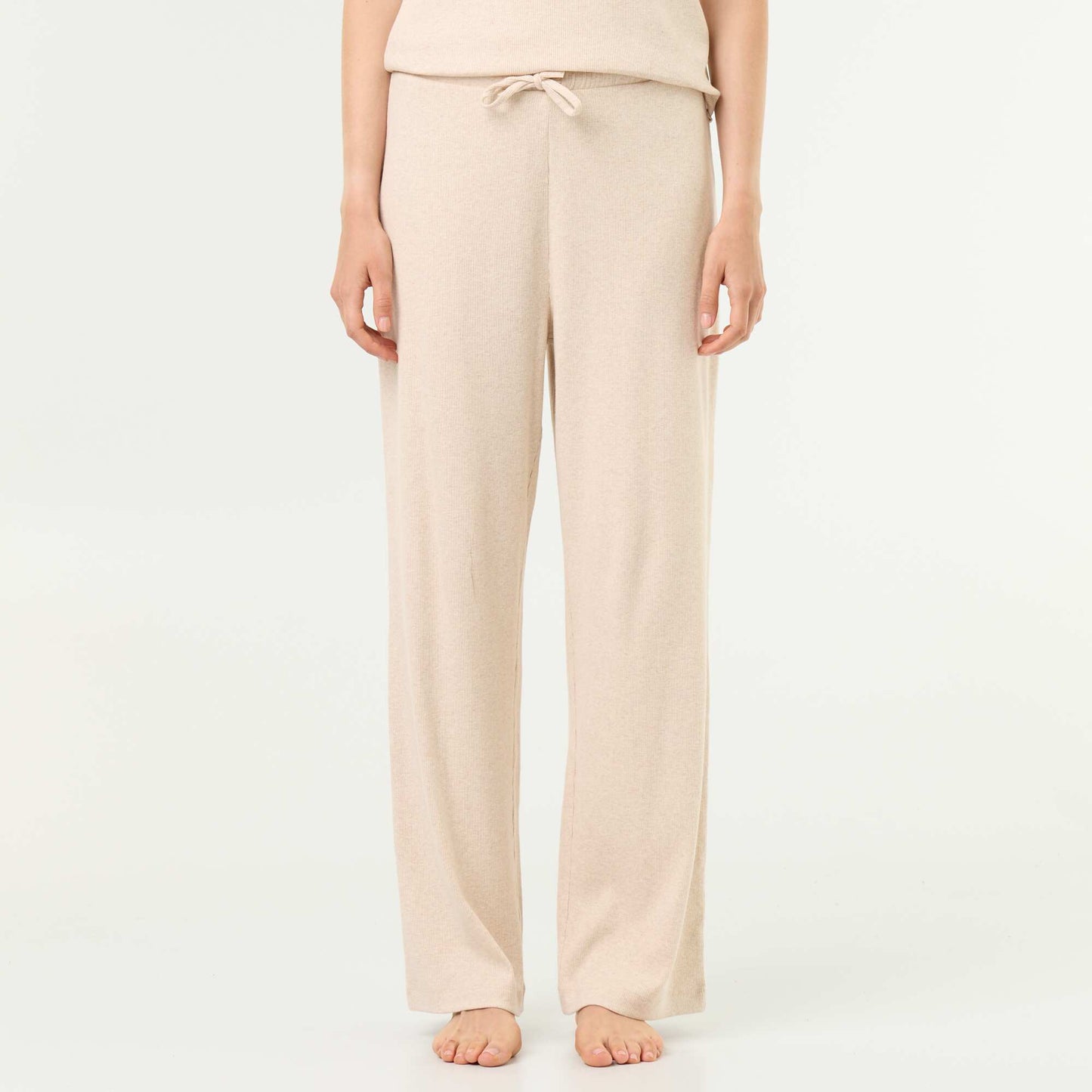 Ribbed Knit Pajama Pants BEIGE