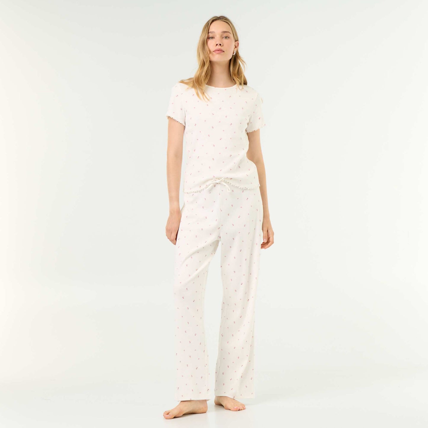Ribbed knit pajama pants WHITE