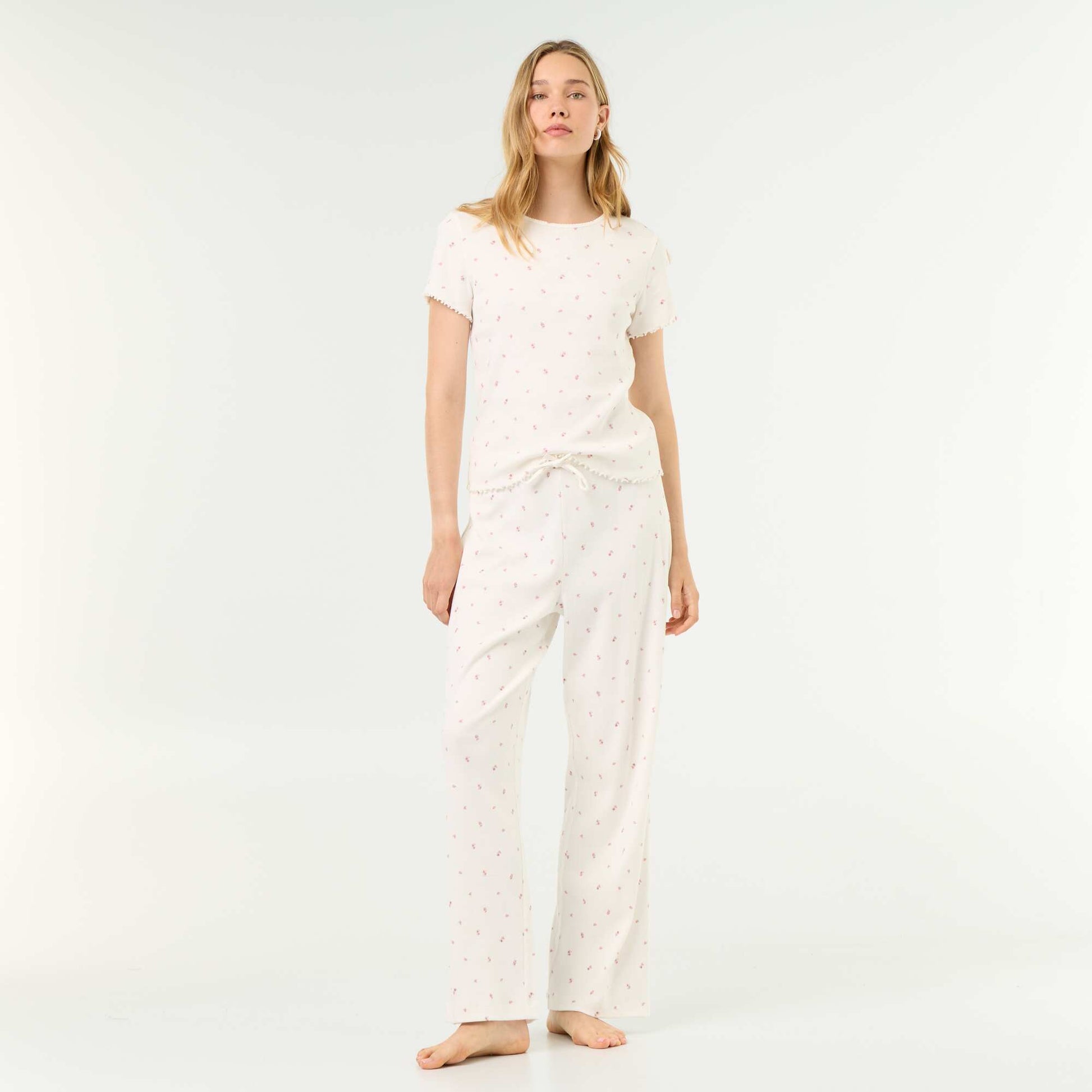 Ribbed knit pajama pants WHITE