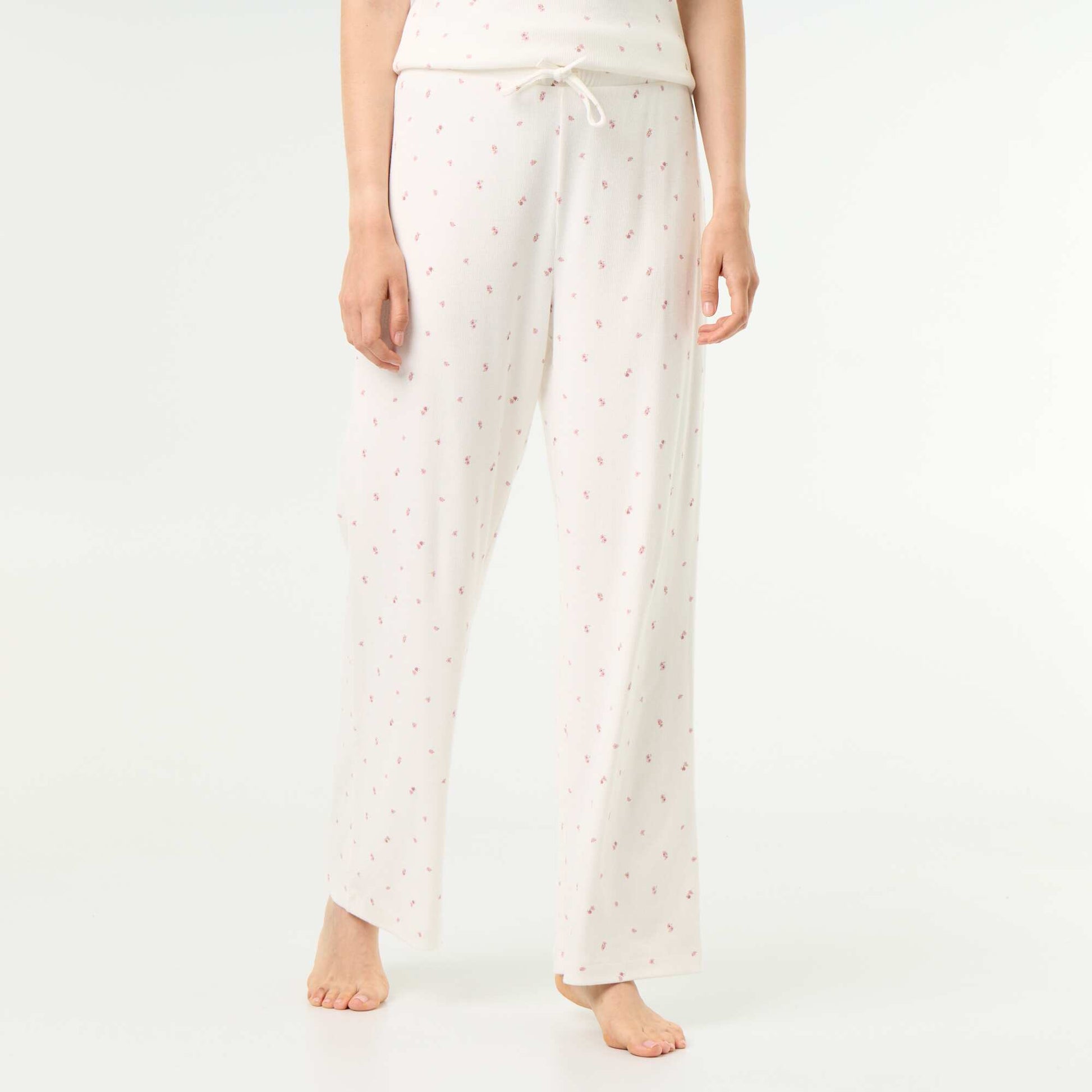 Ribbed knit pajama pants WHITE