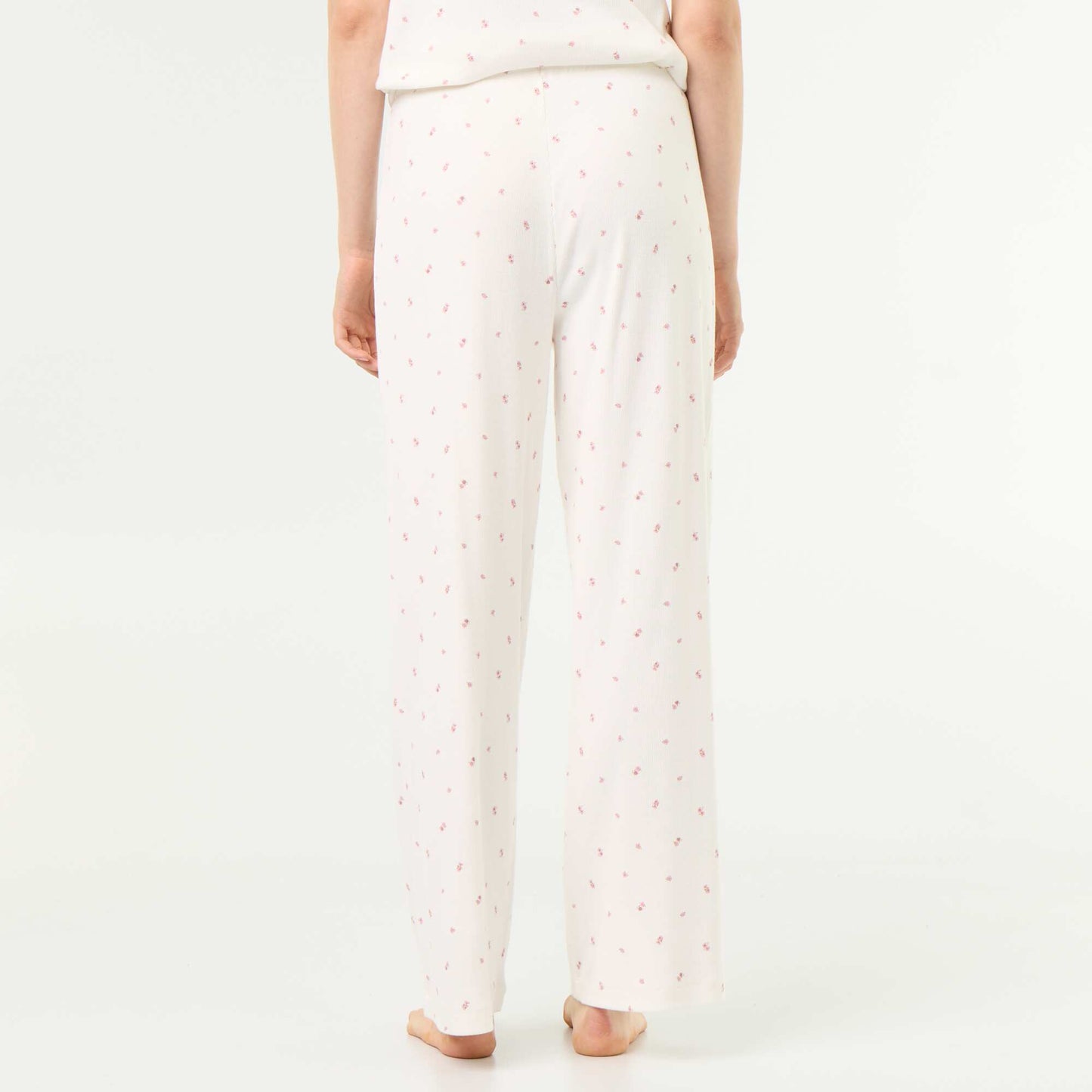 Ribbed knit pajama pants WHITE