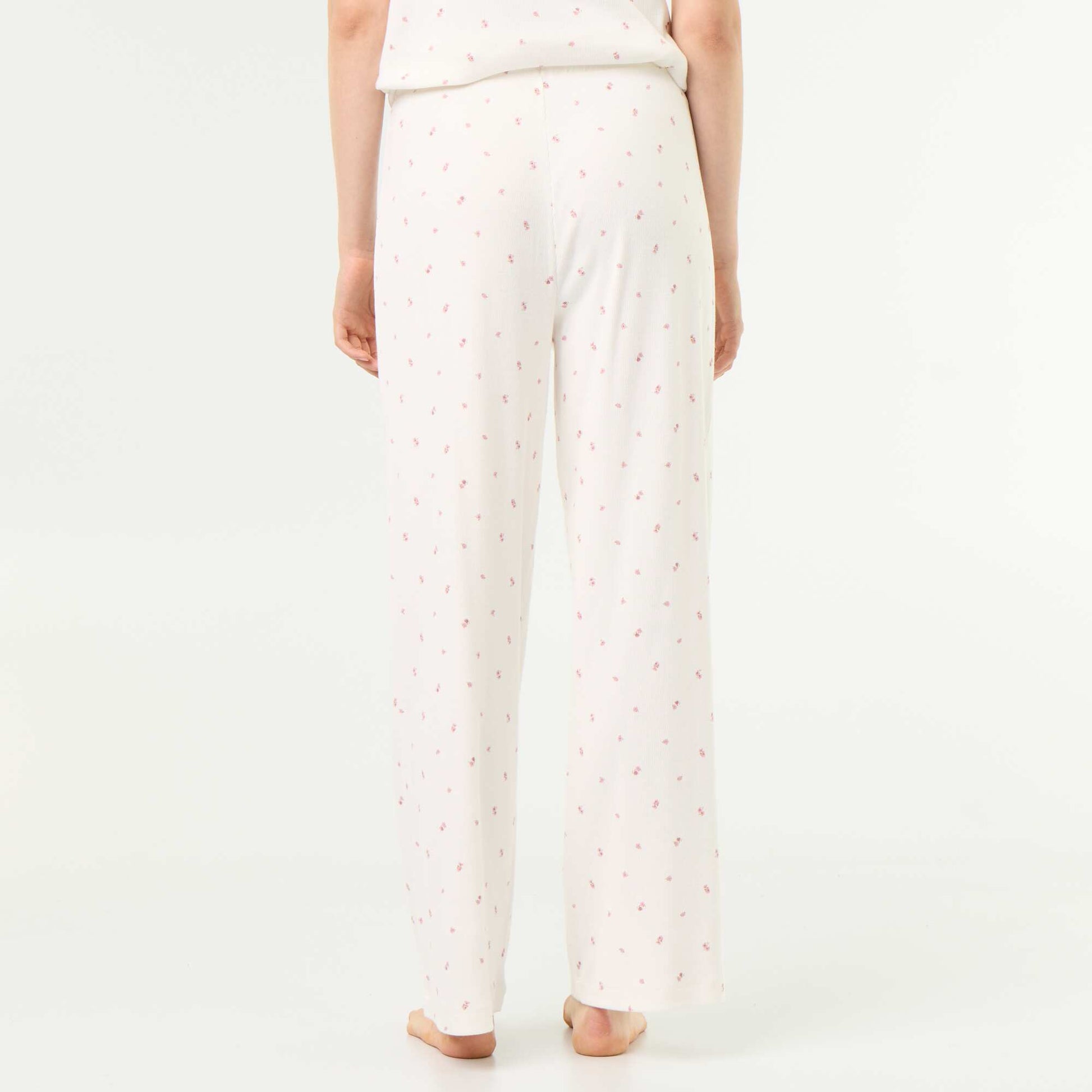 Ribbed knit pajama pants WHITE