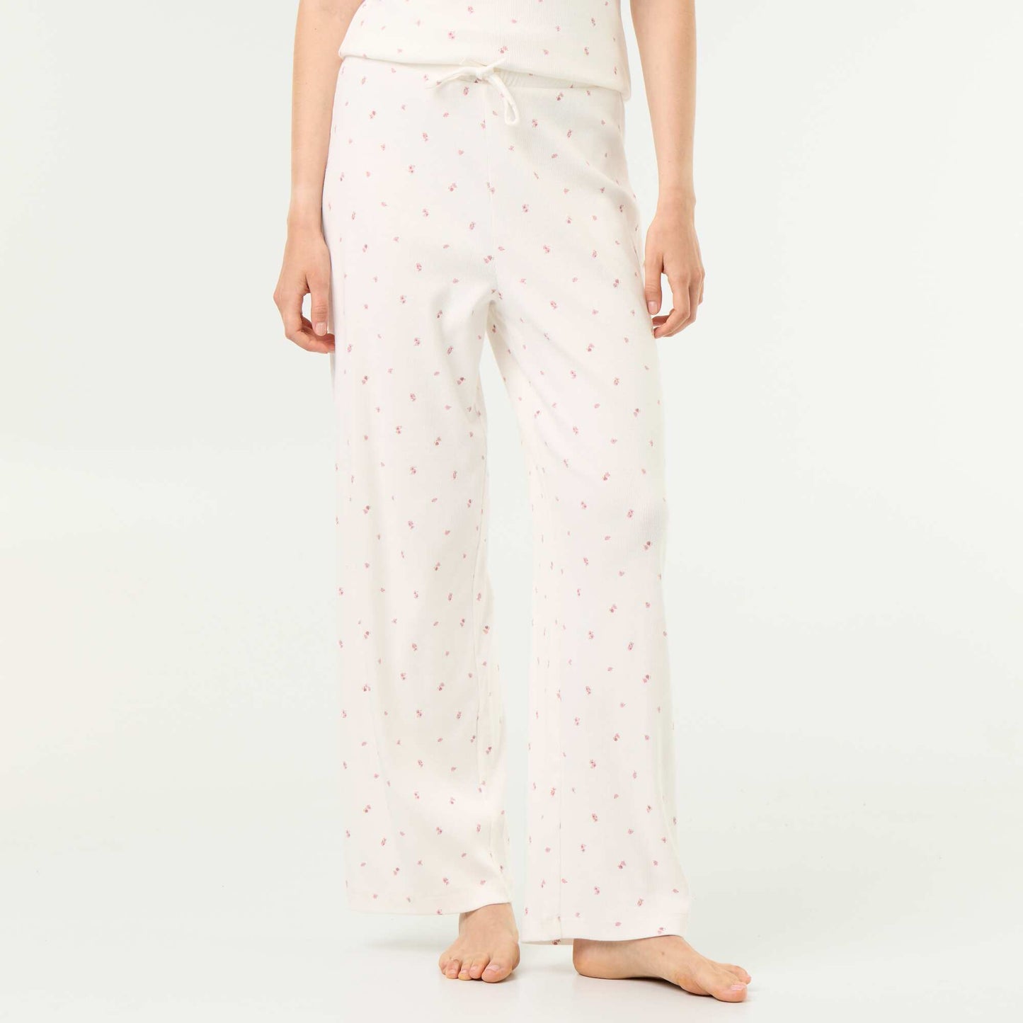 Ribbed knit pajama pants WHITE