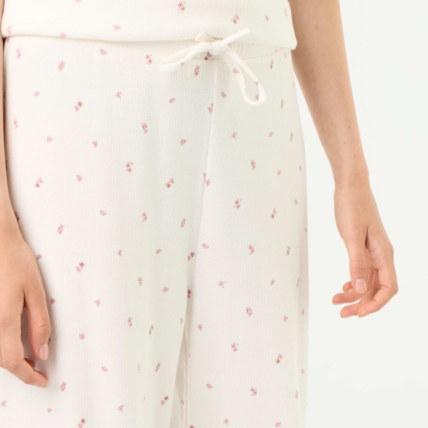 Ribbed knit pajama pants WHITE