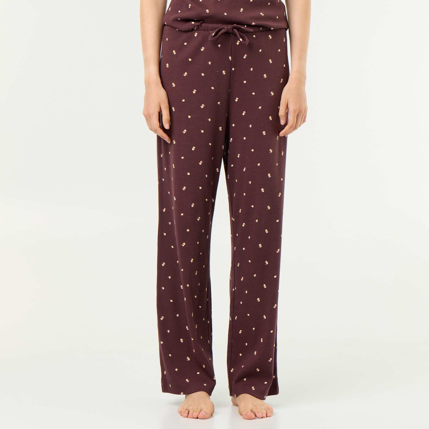 Ribbed knit pajama pants DARK BROWN